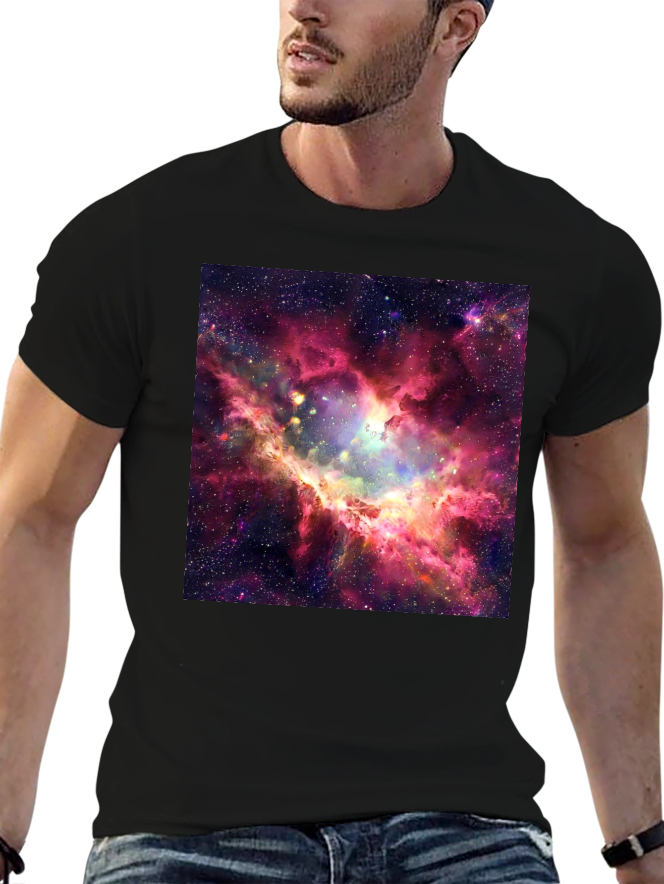 Black Nebula Print Black T-Shirt view 6