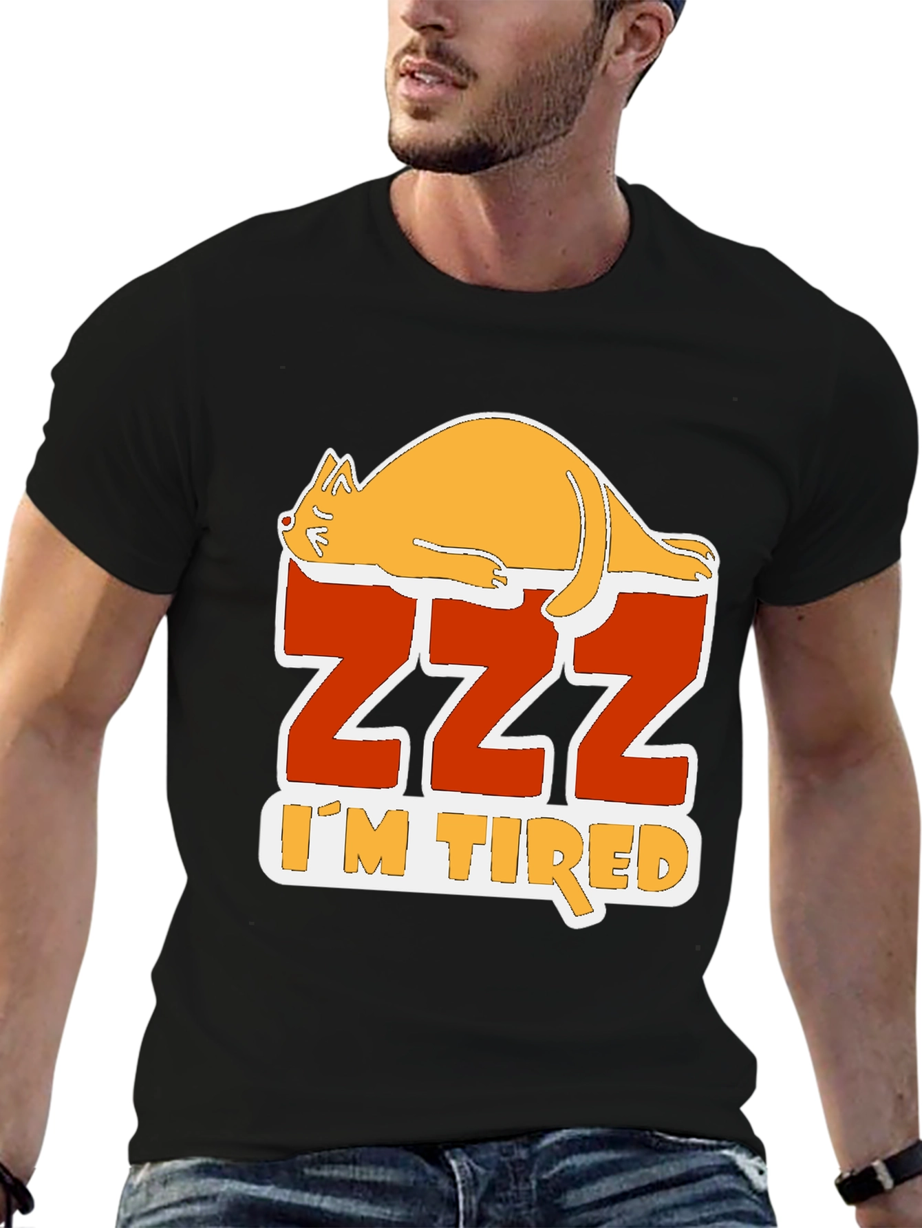 Black Funny Cat Zzz I'm Tired Graphic T-Shirt view 6