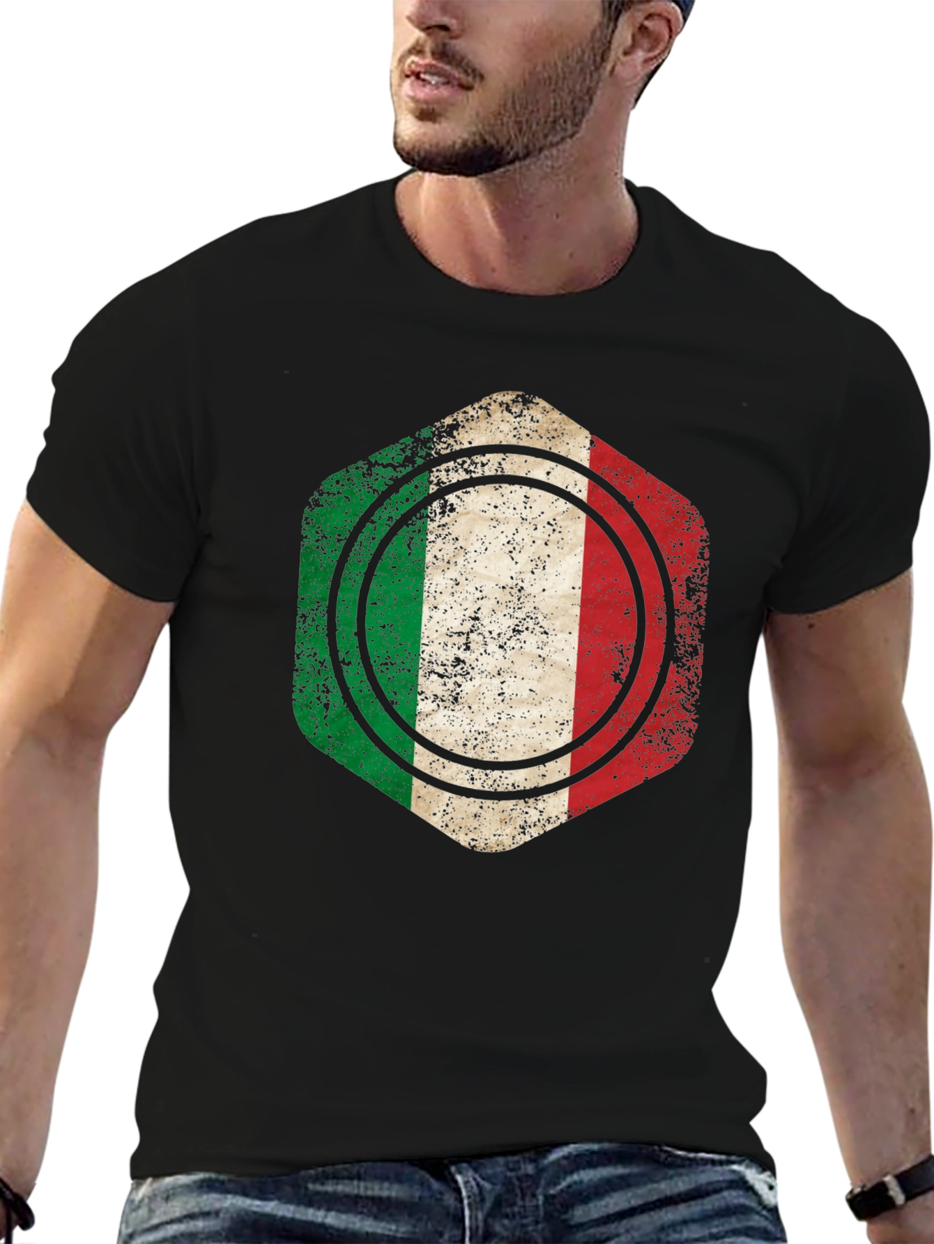 Black Italian Flag Graphic T-Shirt - Black Cotton Tee view 6
