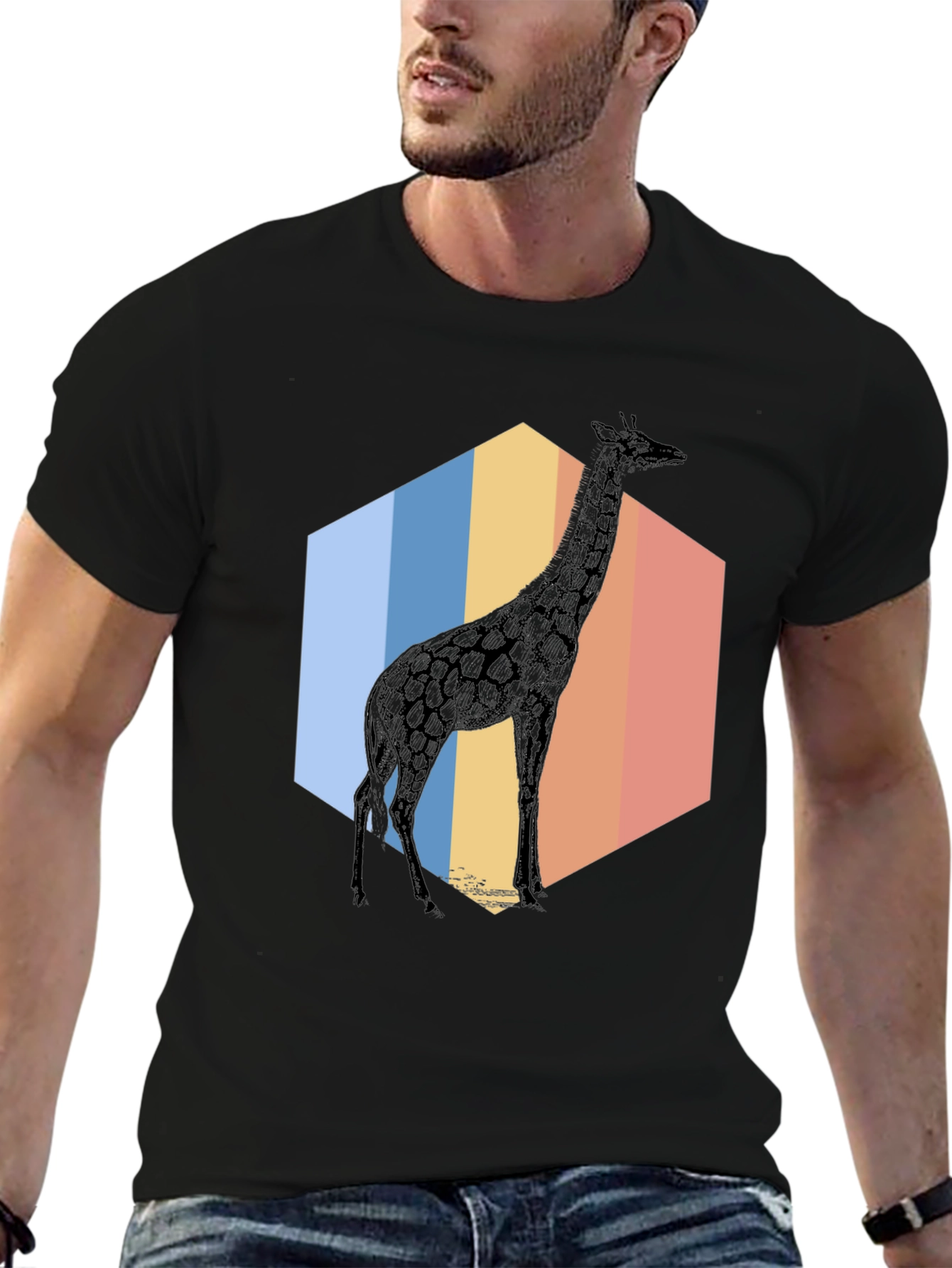 Black Giraffe Hexagon T-Shirt - Cool Animal Graphic Tee view 6