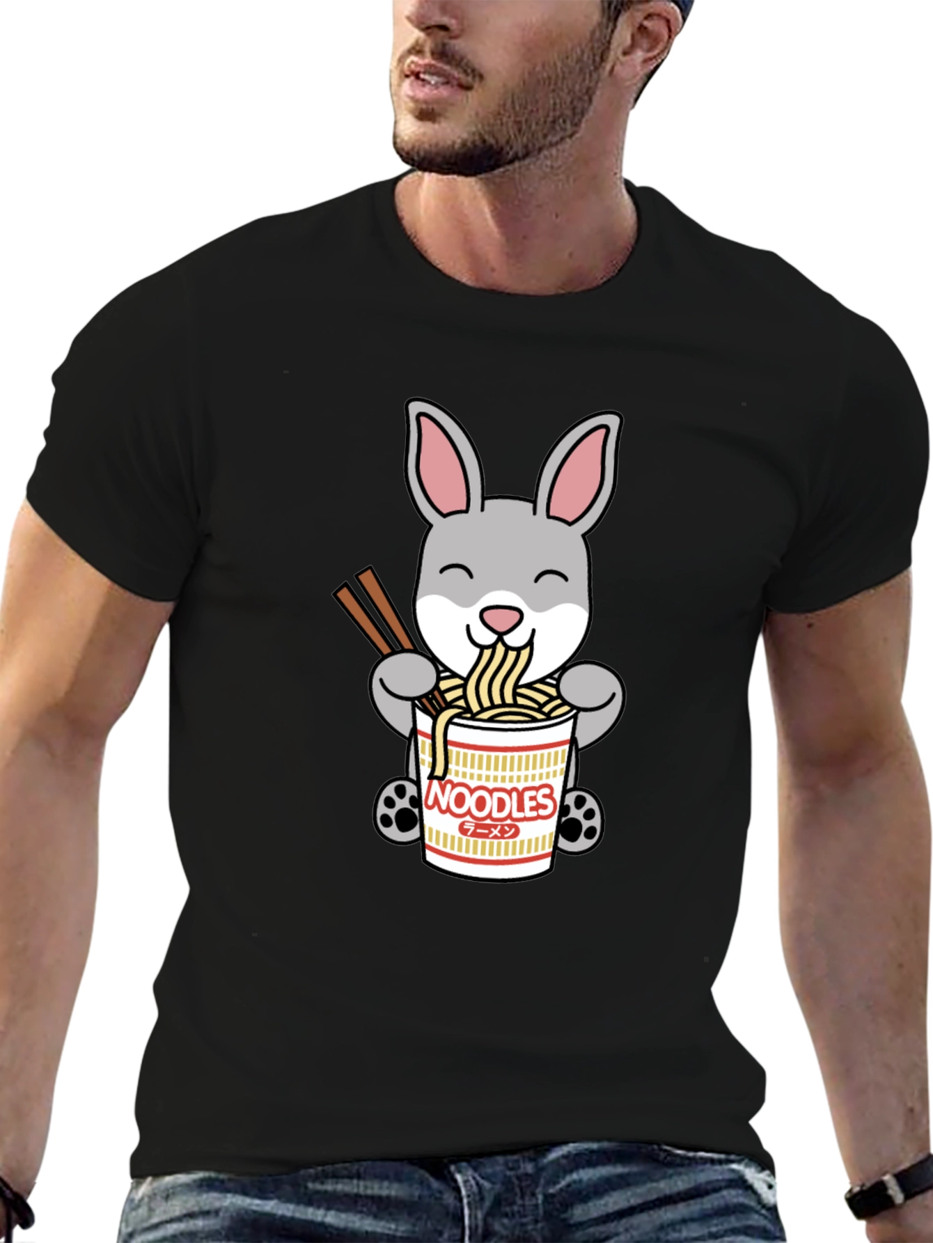 Black Rabbit Ramen T-Shirt - Cute Noodle Bunny Tee view 6