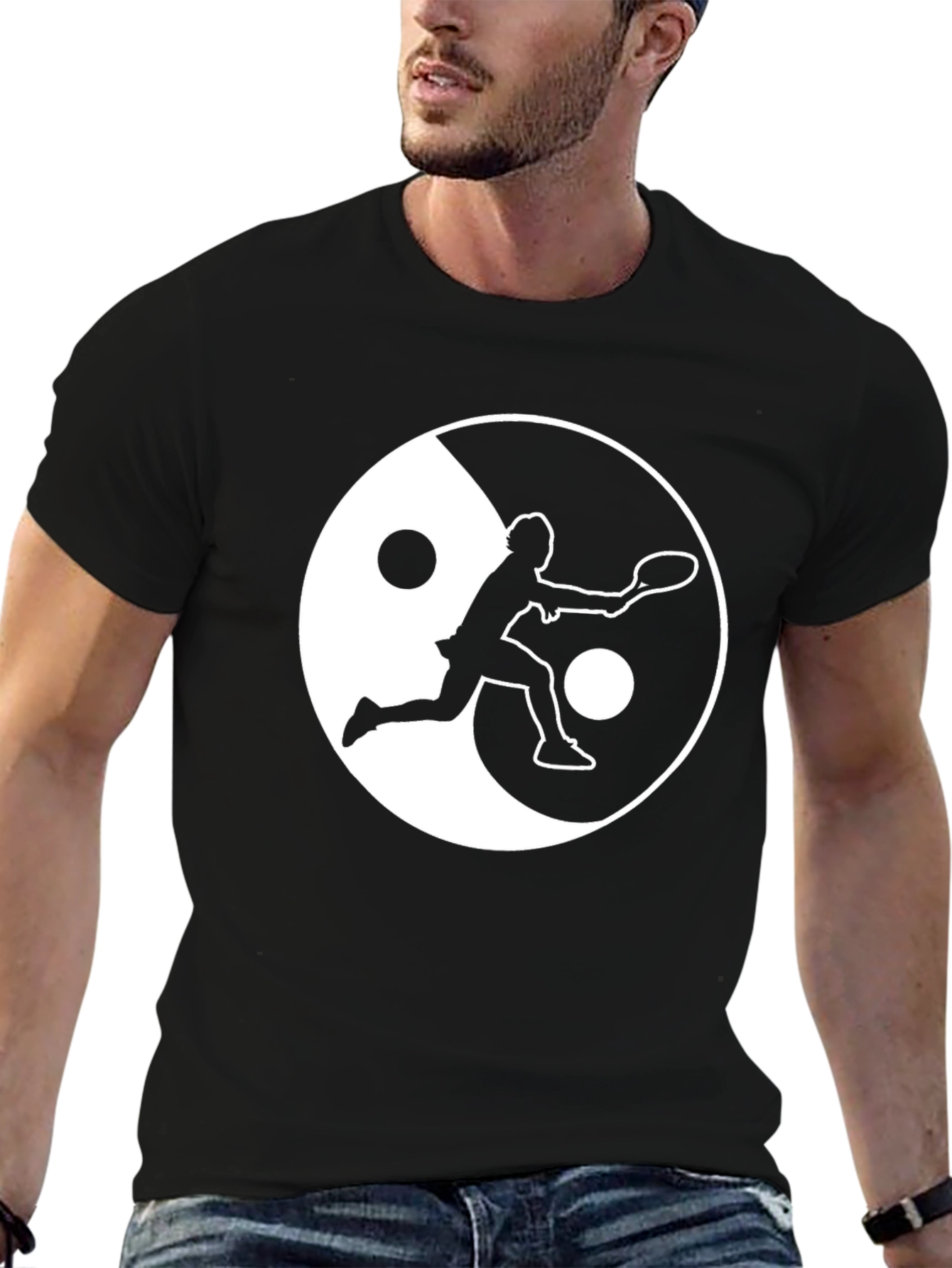 Black Yin Yang Tennis T-Shirt - Balance On & Off the Court! view 6