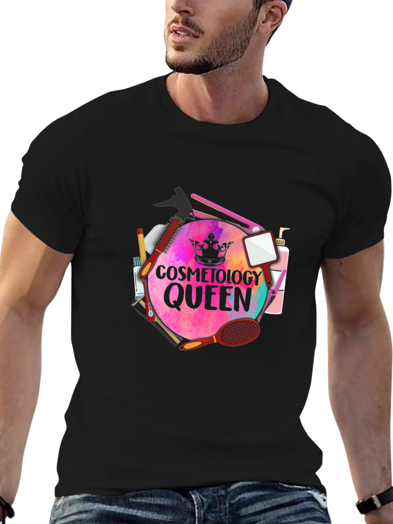 Black Cosmetology Queen T-Shirt - Stylish Salon Apparel view 6