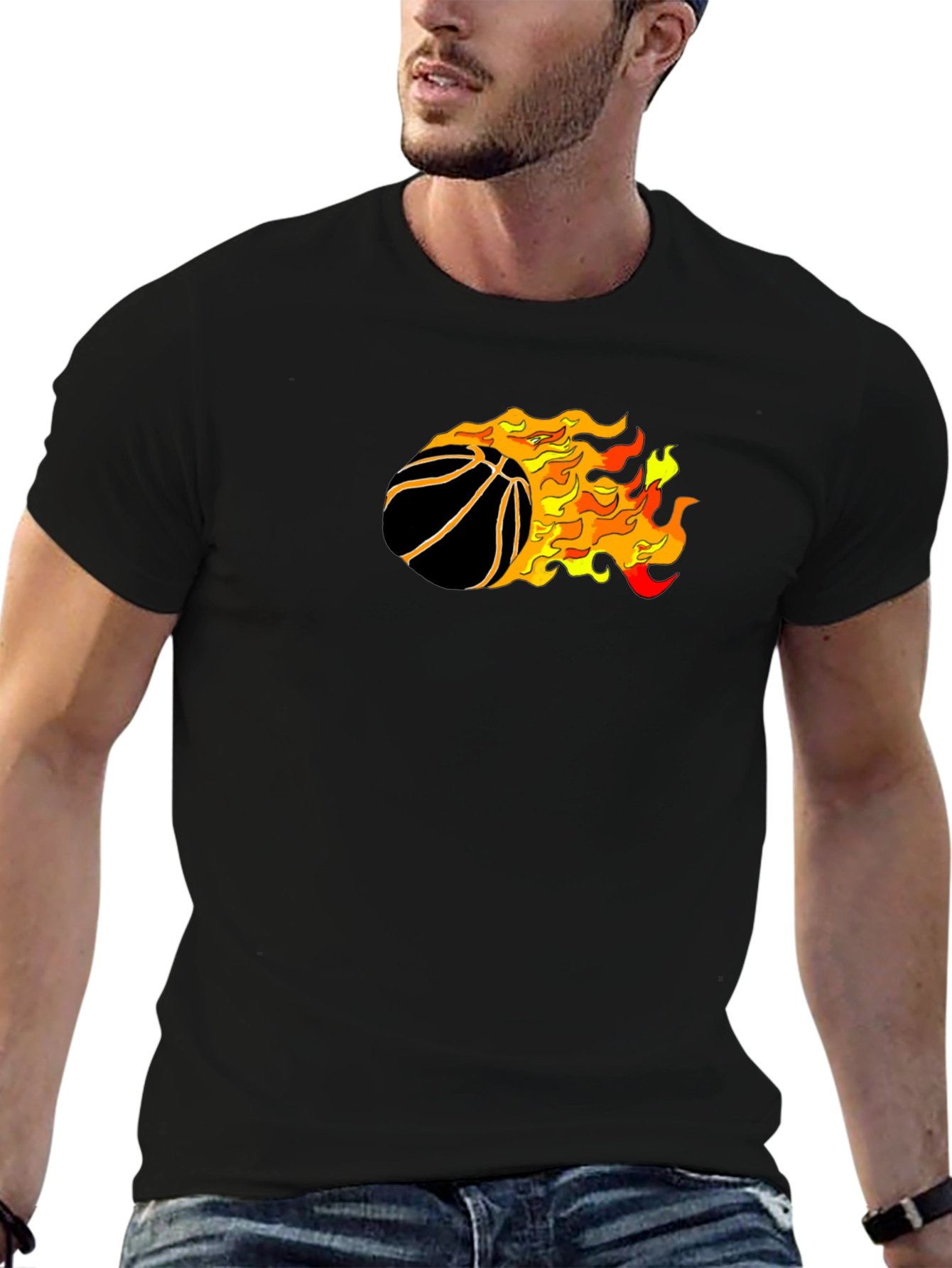 Black Flaming Basketball Graphic T-Shirt view 6