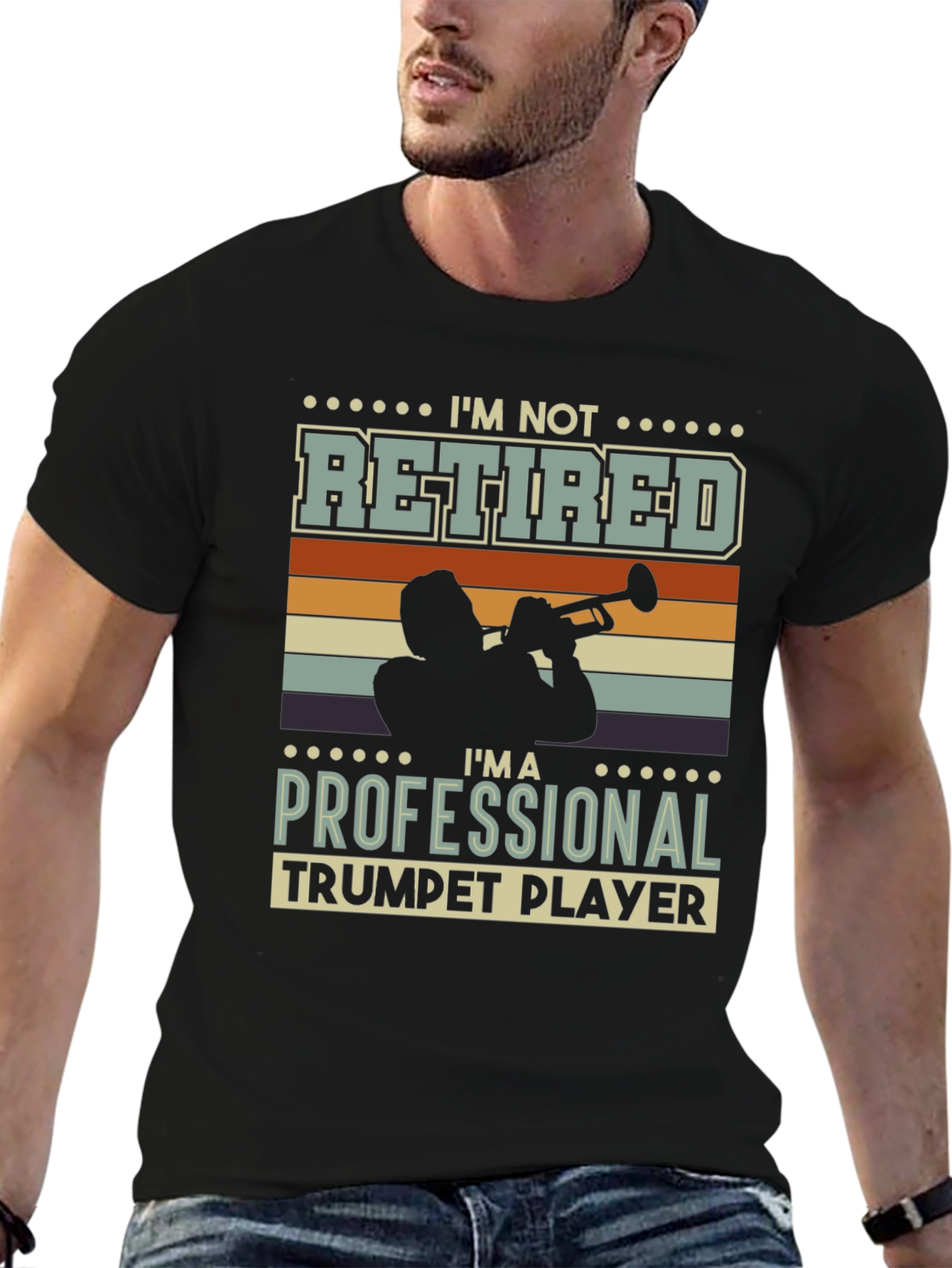 Black I'm Not Retired Trumpet Player Graphic Tee view 6