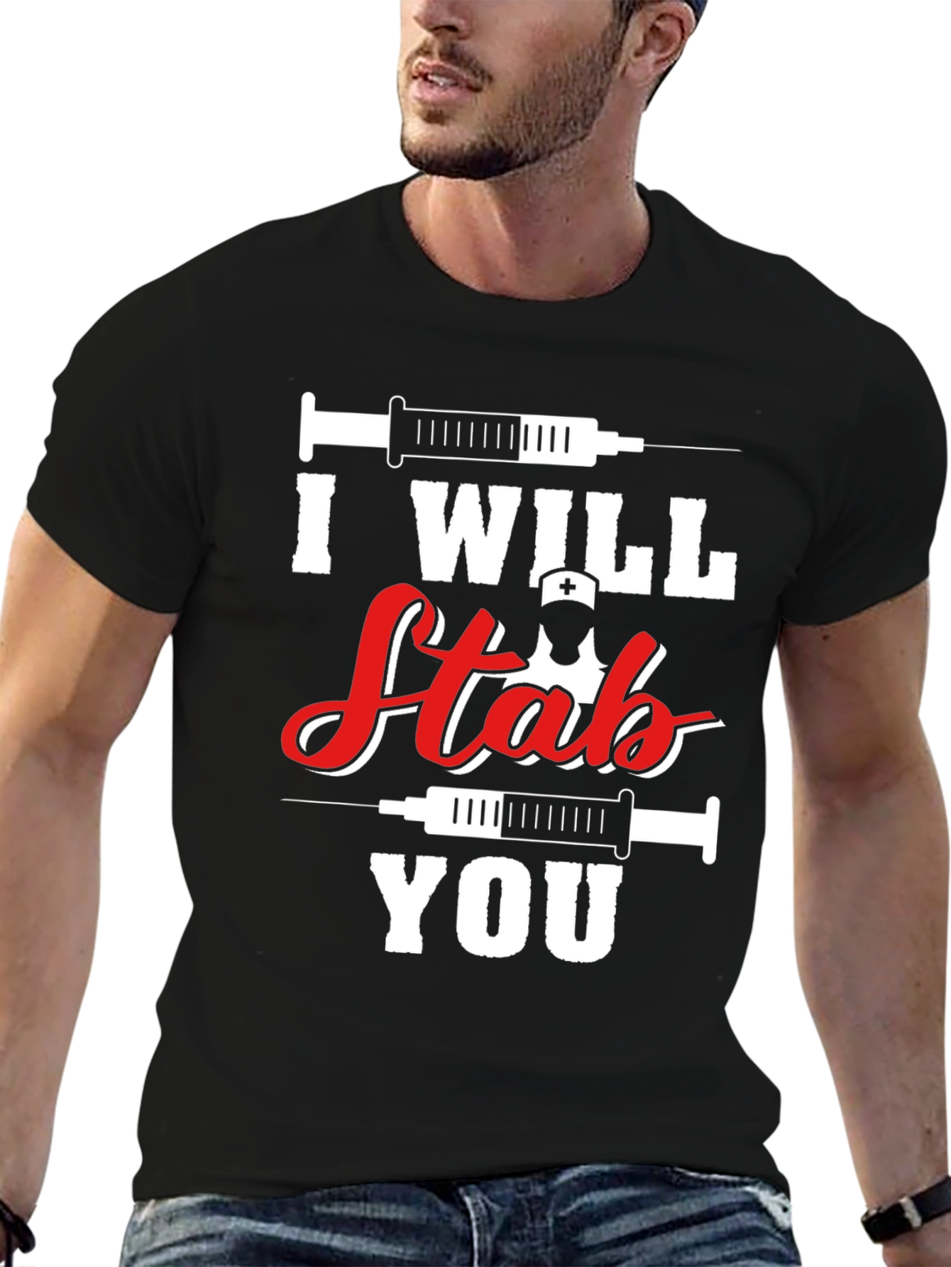 Black I Will Stab You Nurse T-Shirt - Funny Graphic Tee view 6
