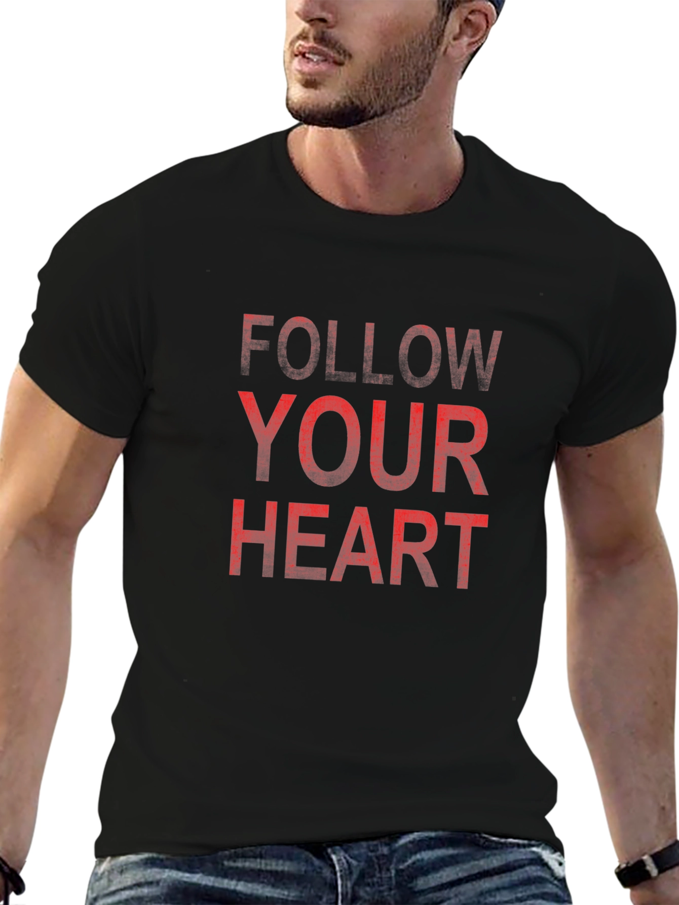 Black Follow Your Heart Graphic Tee - Men's Black T-Shirt view 6