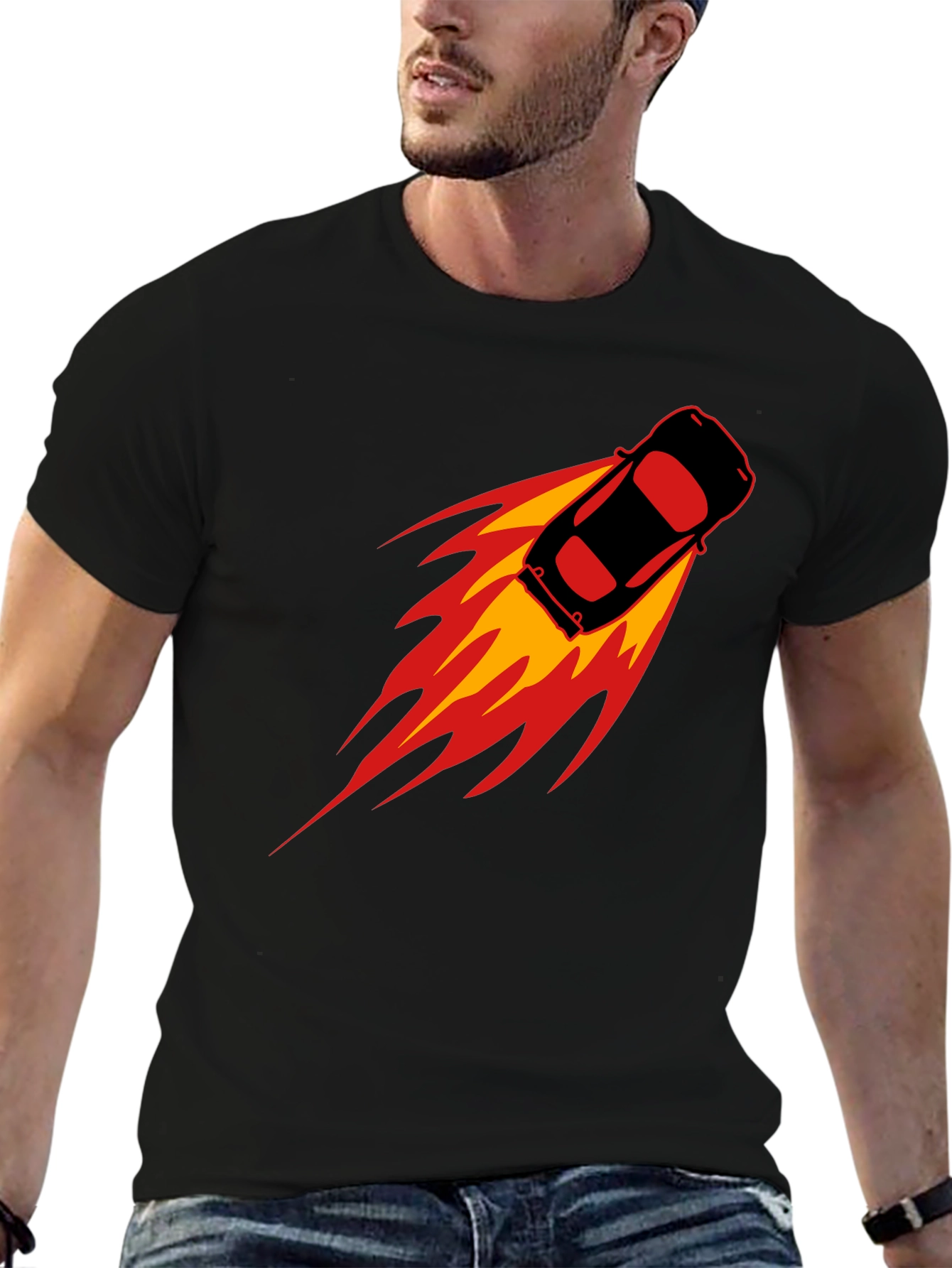 Black Speed Demon T-Shirt: Black Car with Flames view 6