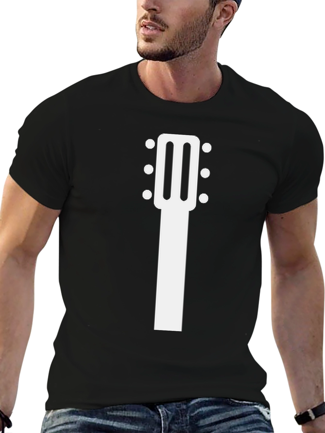 Black Guitar Headstock Graphic Tee - Black Cotton T-Shirt view 6