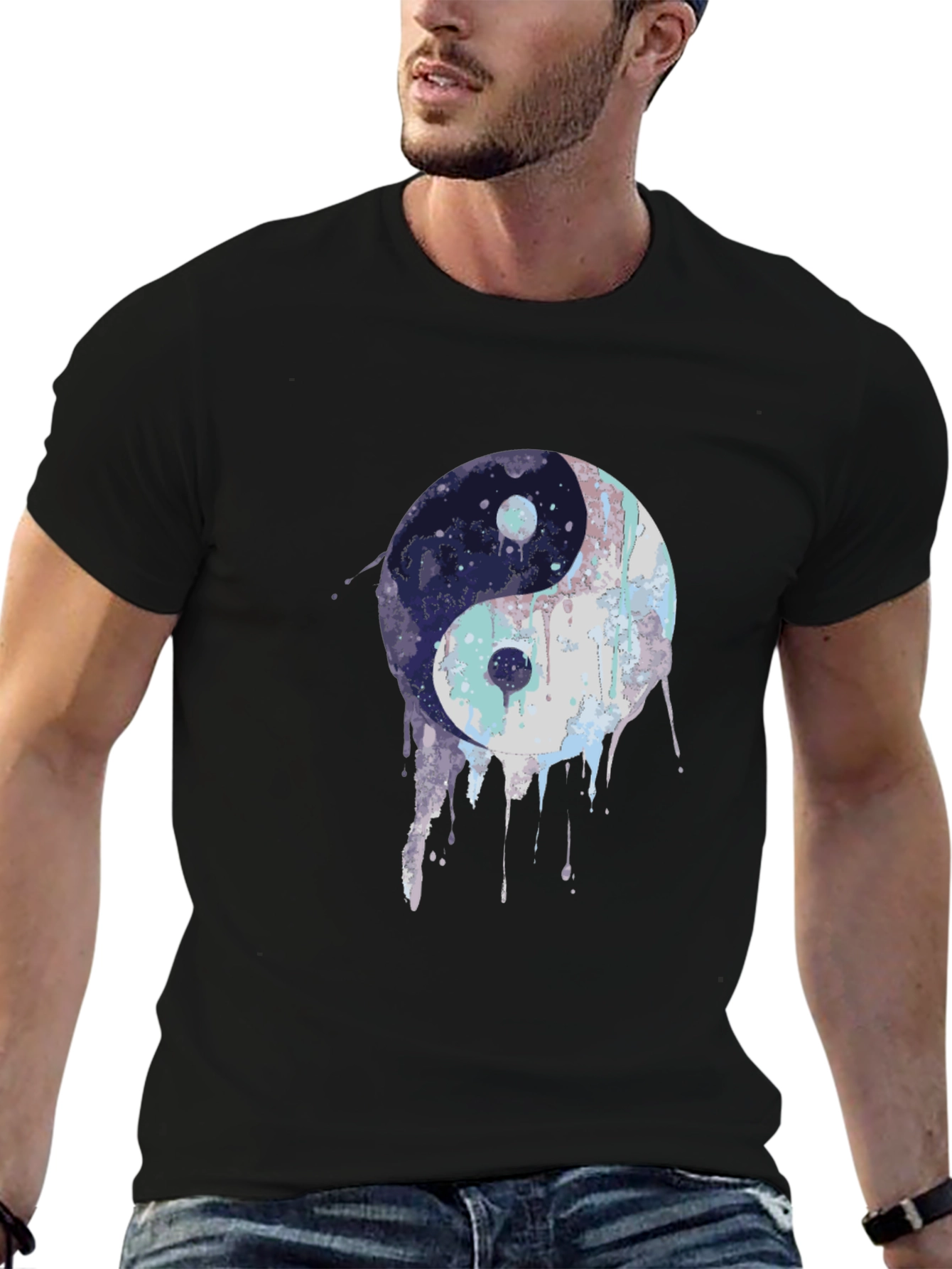 Black Yin Yang Graphic Black T-Shirt view 6