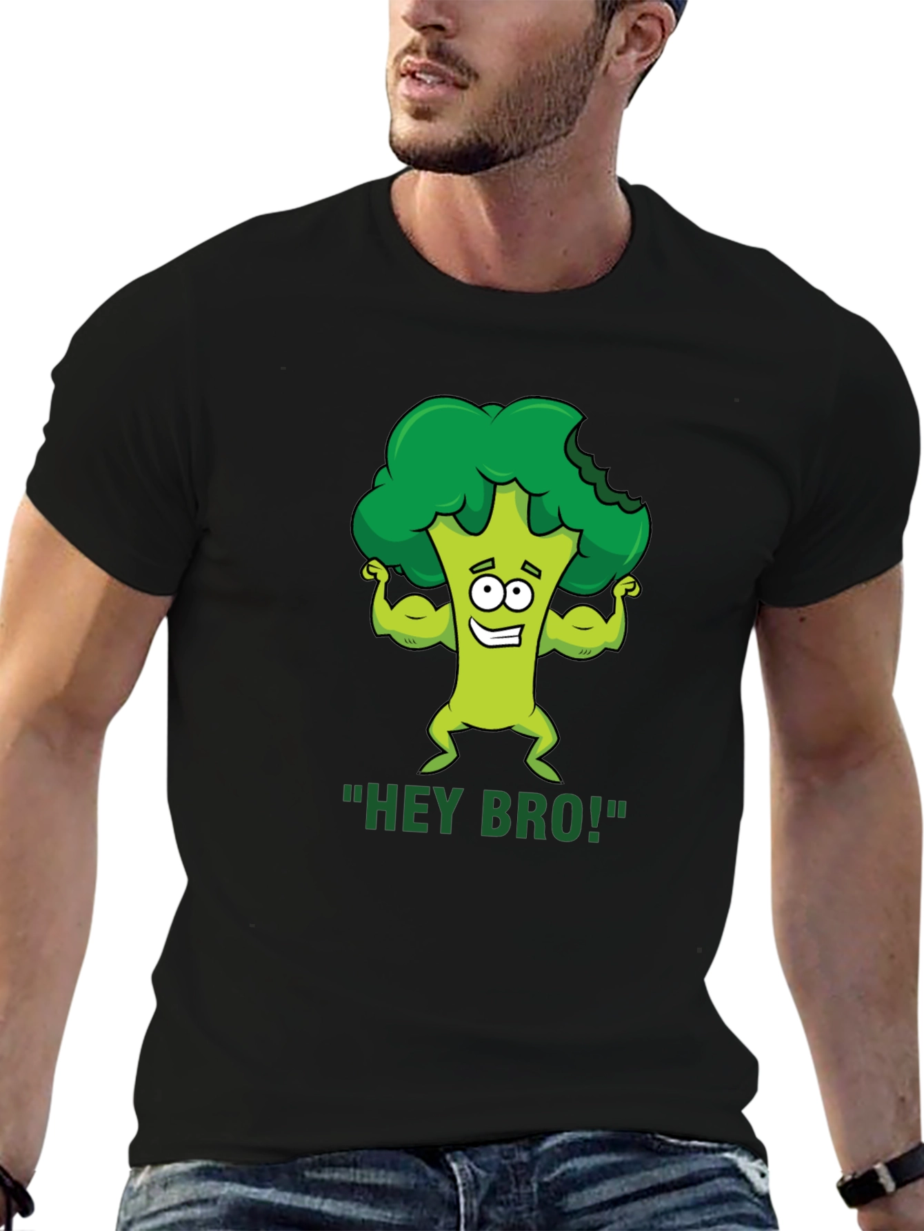 Black Hey Bro! Broccoli Gym Humor T-Shirt view 6
