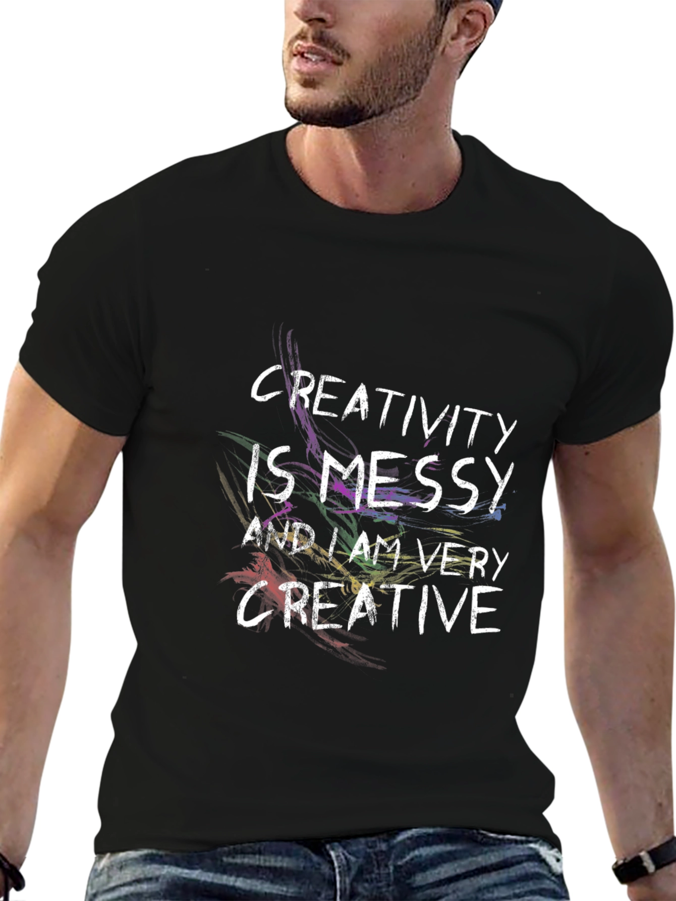 Black Creativity is Messy T-Shirt - Mens Black Tee view 6