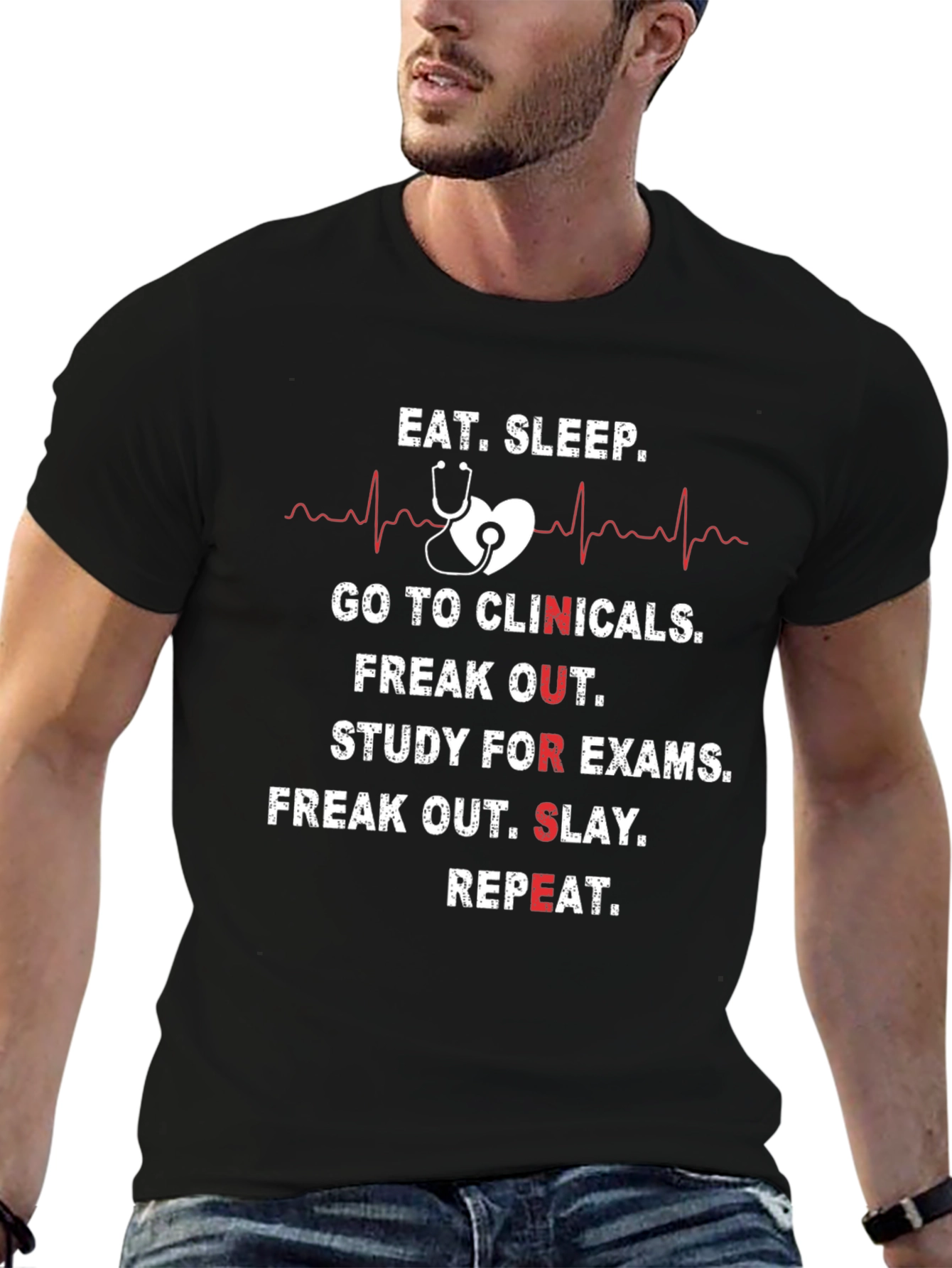 Black Eat Sleep Clinicals Nursing T-Shirt view 6