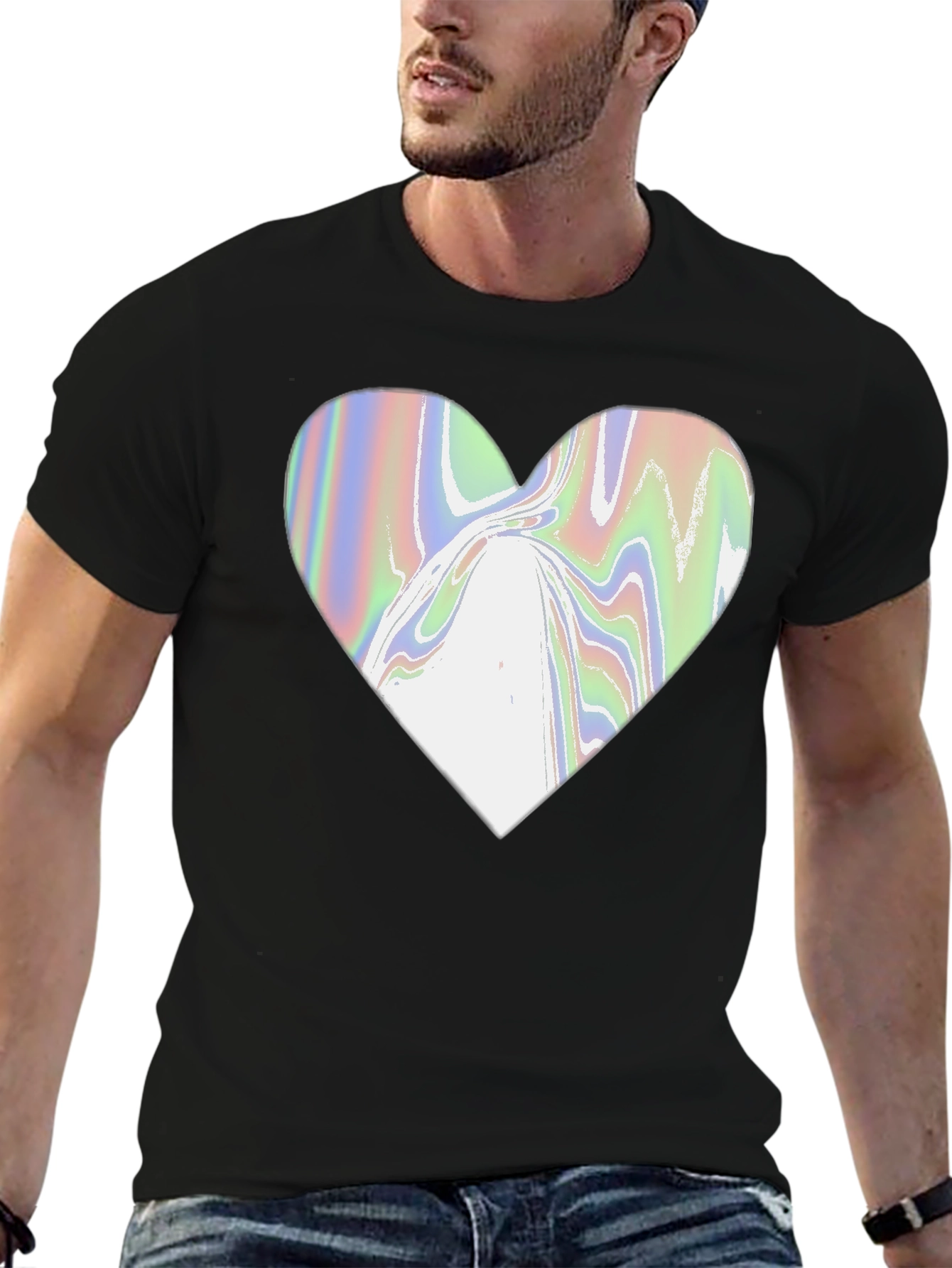 Black Abstract Heart Graphic Tee - Modern Black T-Shirt view 6