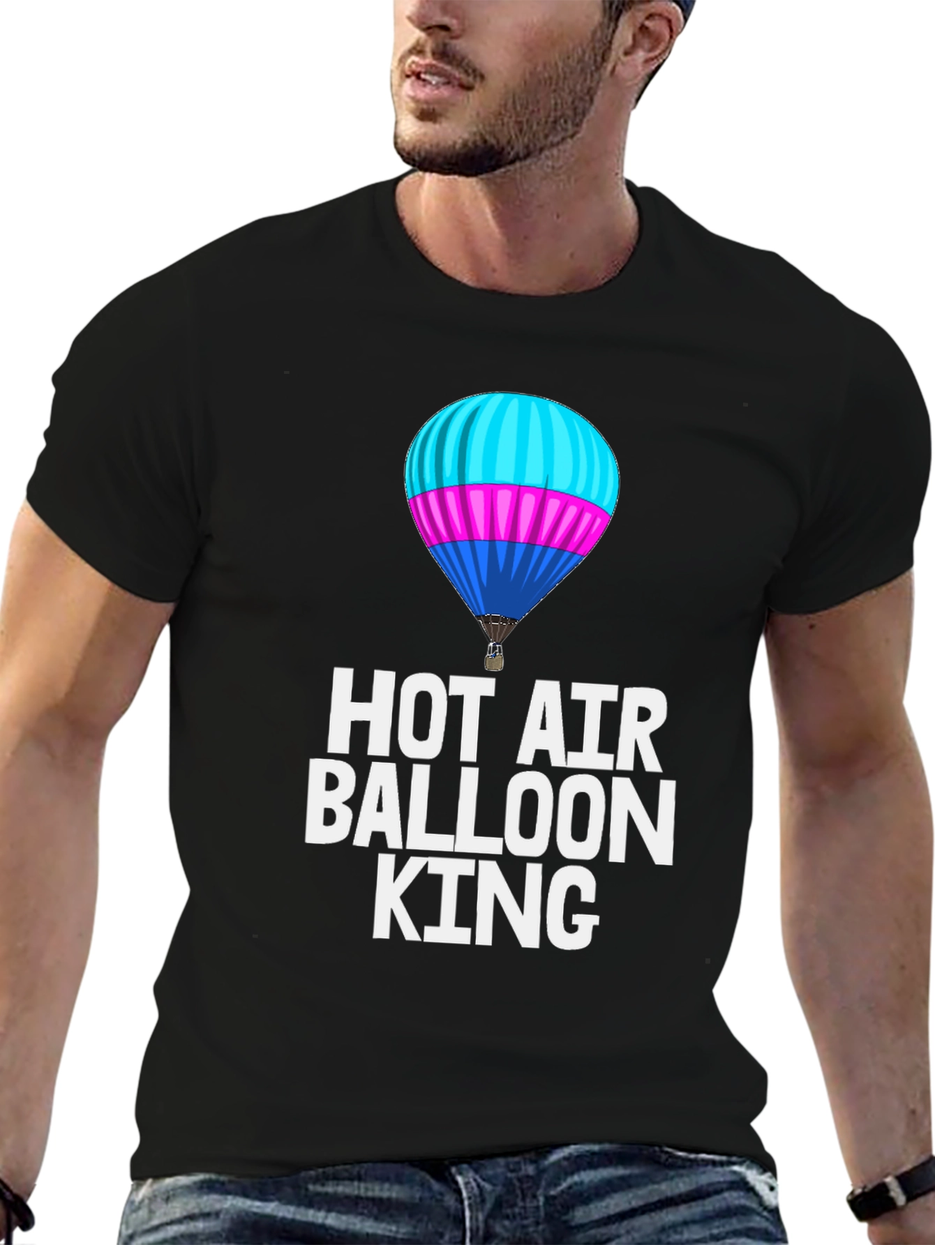 Black Hot Air Balloon King Black T-Shirt view 6