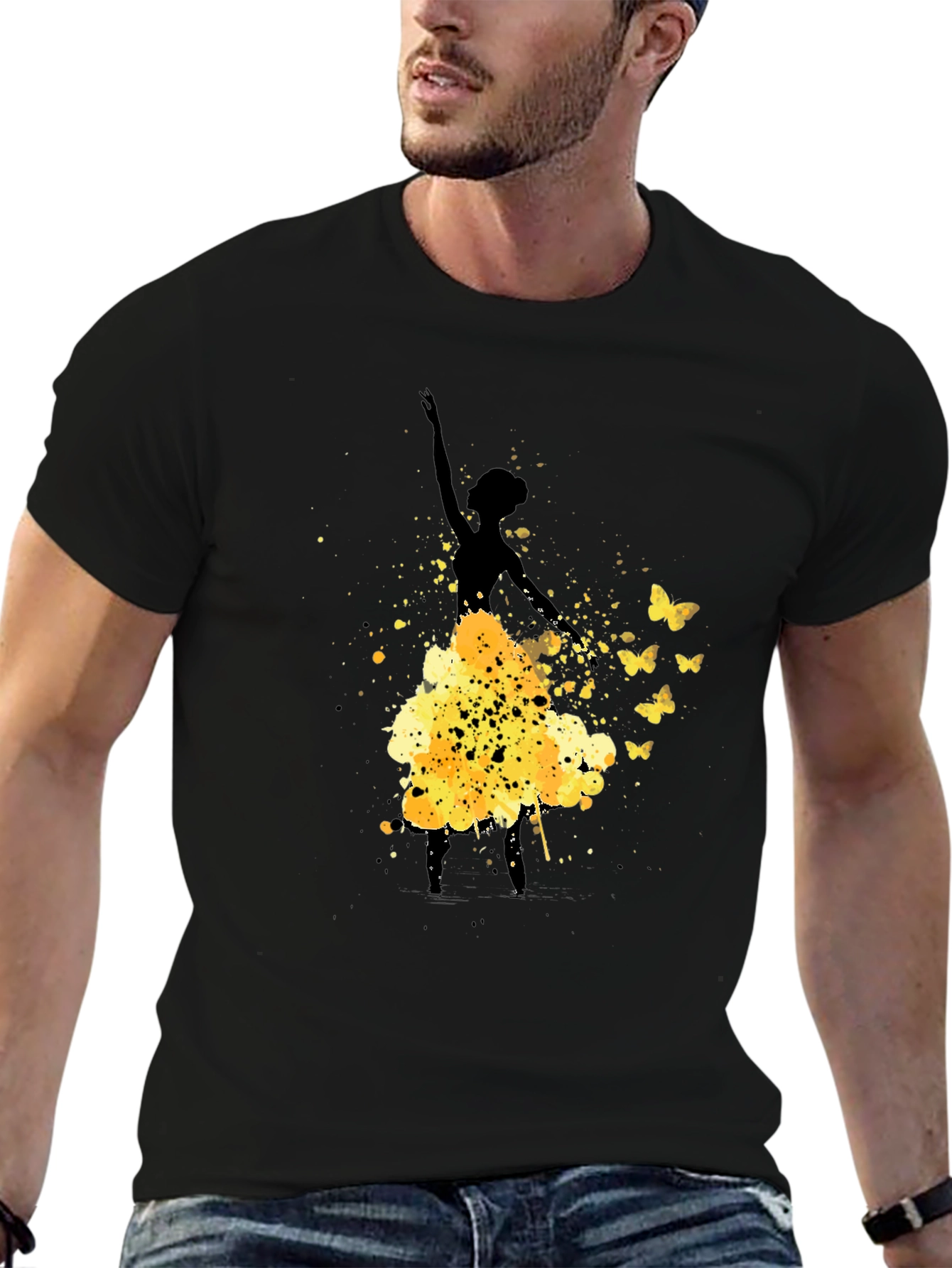 Black Ballerina Butterfly Black Graphic T-Shirt view 6