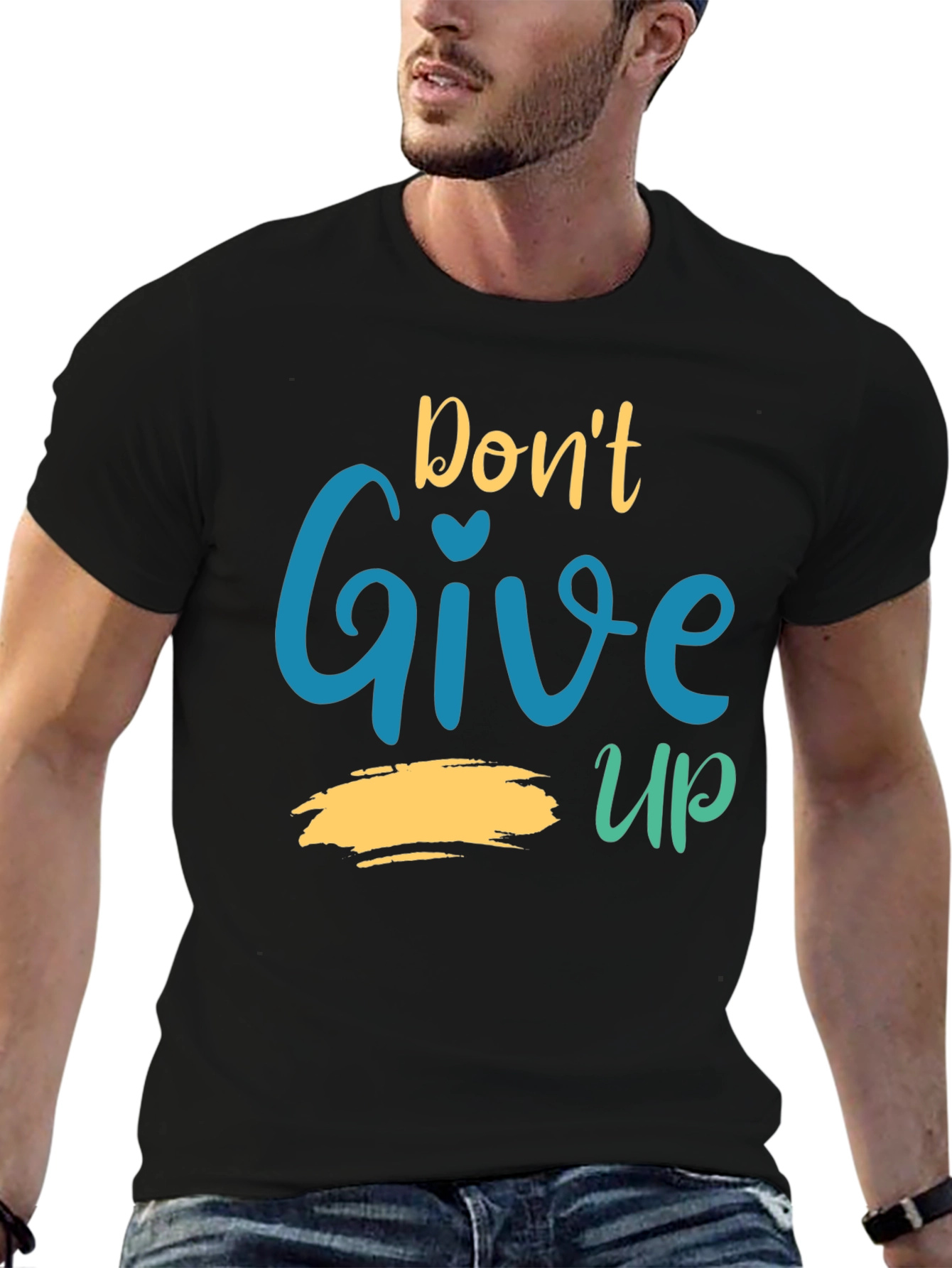 Black Motivational Graphic Tee - Don't Give Up T-Shirt view 6