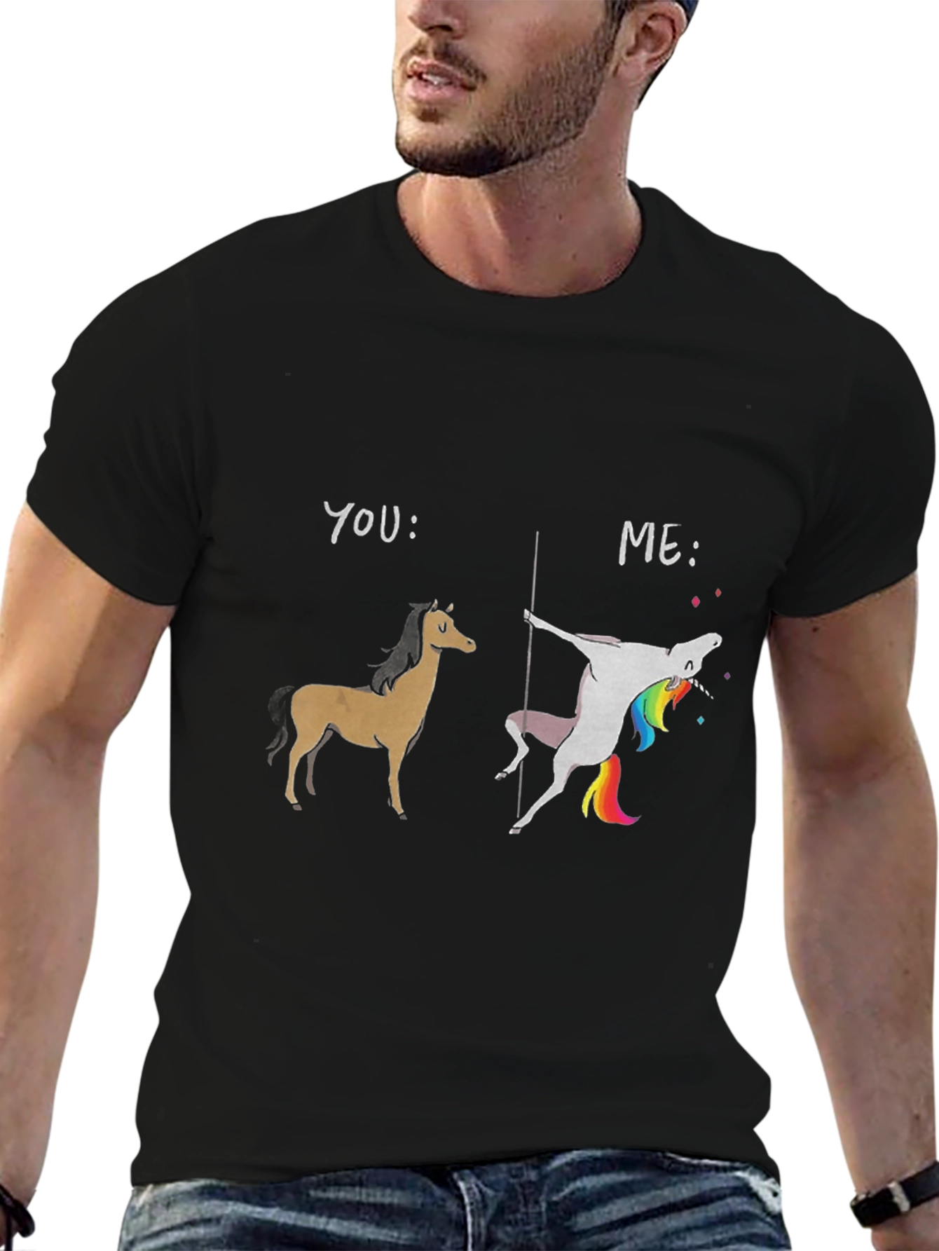 Black Funny You vs Me Unicorn T-Shirt view 6