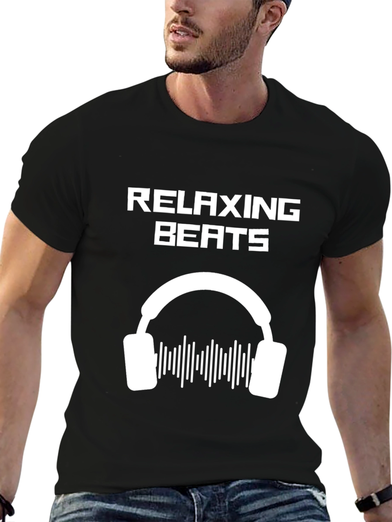 Black Relaxing Beats Graphic Tee - Black Cotton T-Shirt view 6