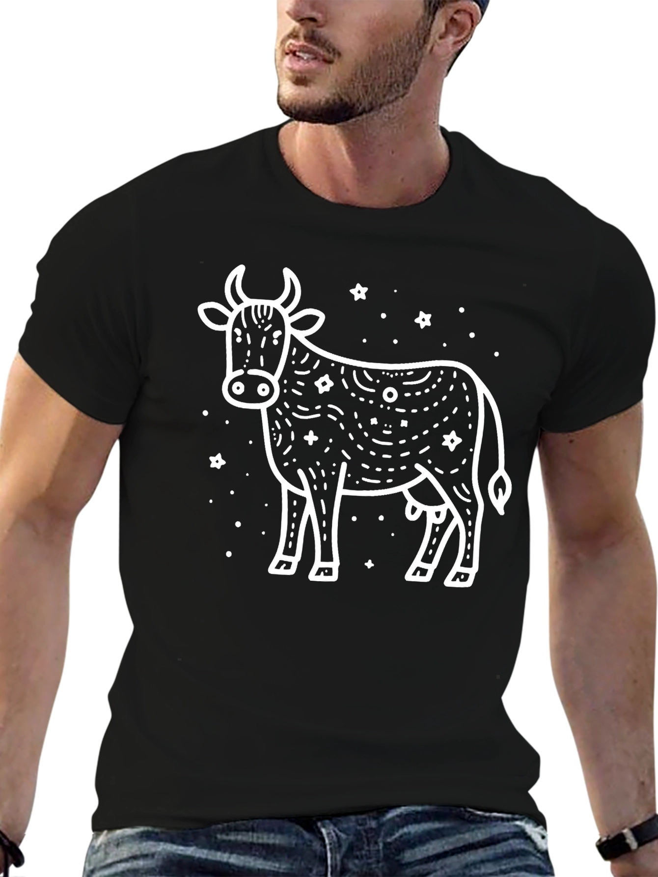 Black Black Cow Graphic Tee - Unisex Cotton T-Shirt view 6