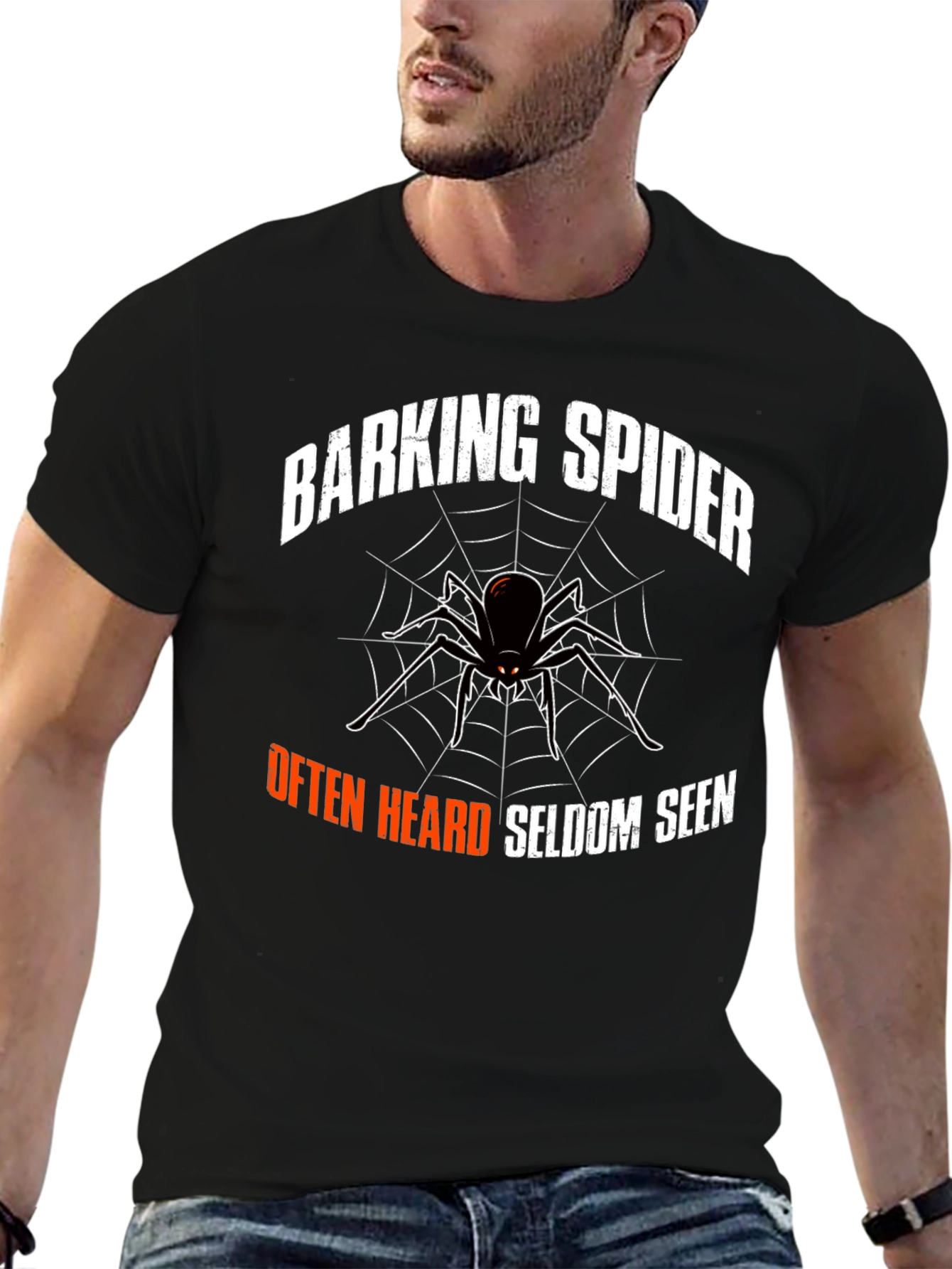 Black Barking Spider Graphic Tee - Funny Arachnid T-Shirt view 6