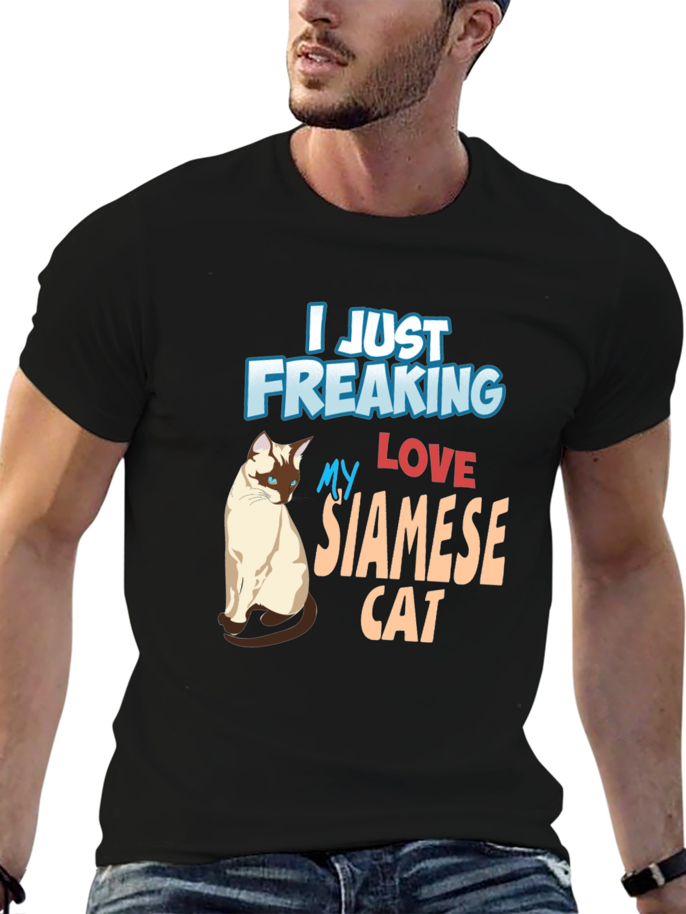 Black Siamese Cat Lover Black T-Shirt view 6
