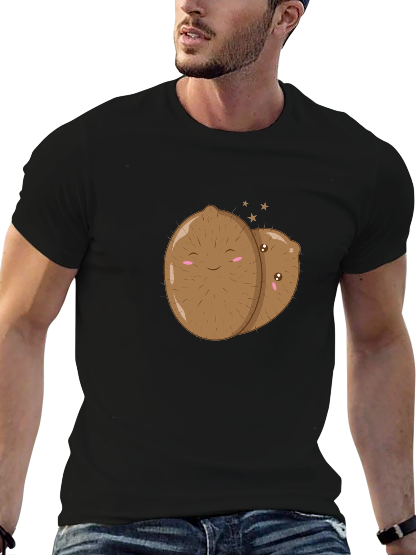 Black Cute Kiwi Couple Graphic T-Shirt - Unisex Black Tee view 6