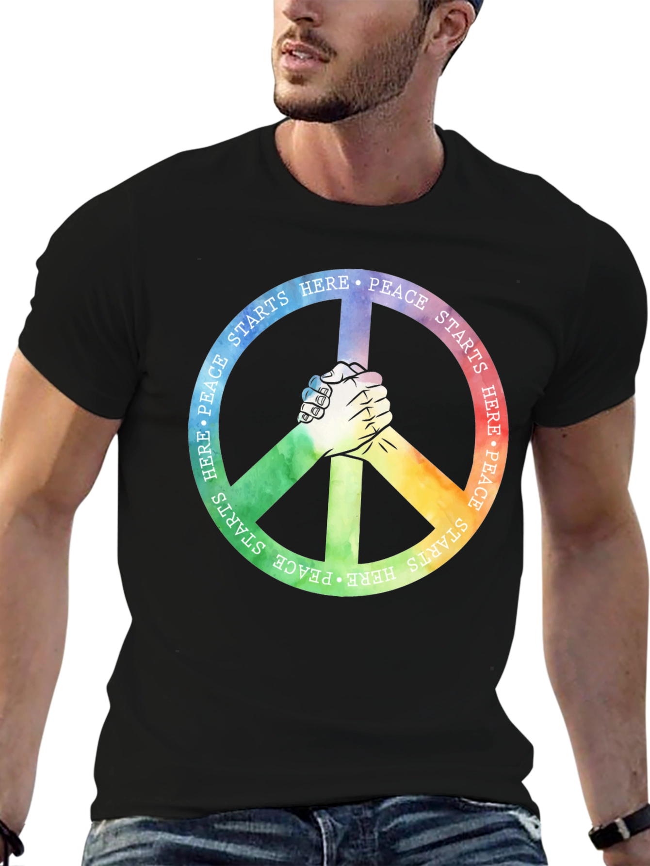 Black Peace Starts Here Graphic T-Shirt view 6
