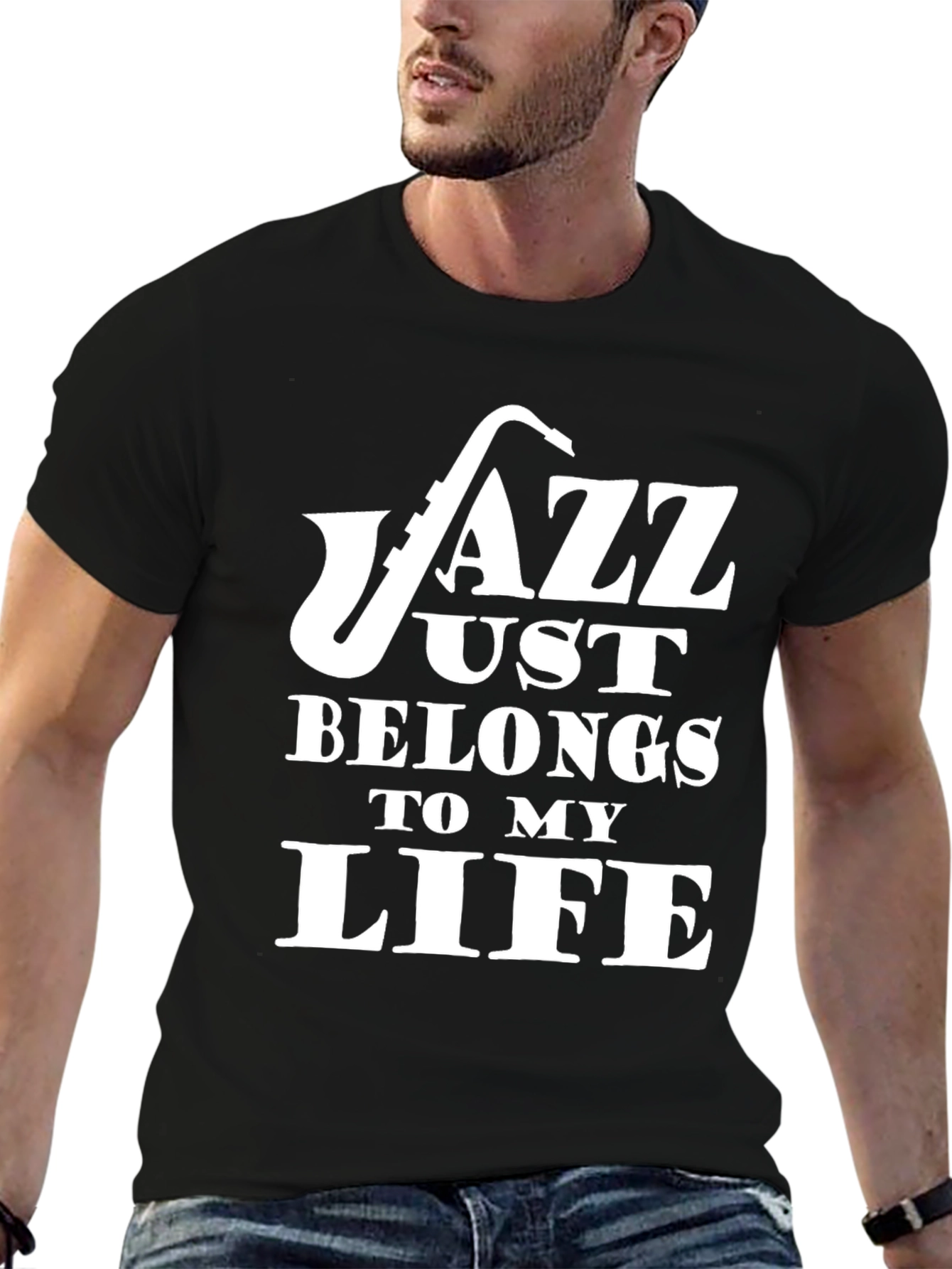 Black Jazz Music T-Shirt - "Jazz Belongs To My Life" - Saxophone Graphic view 6