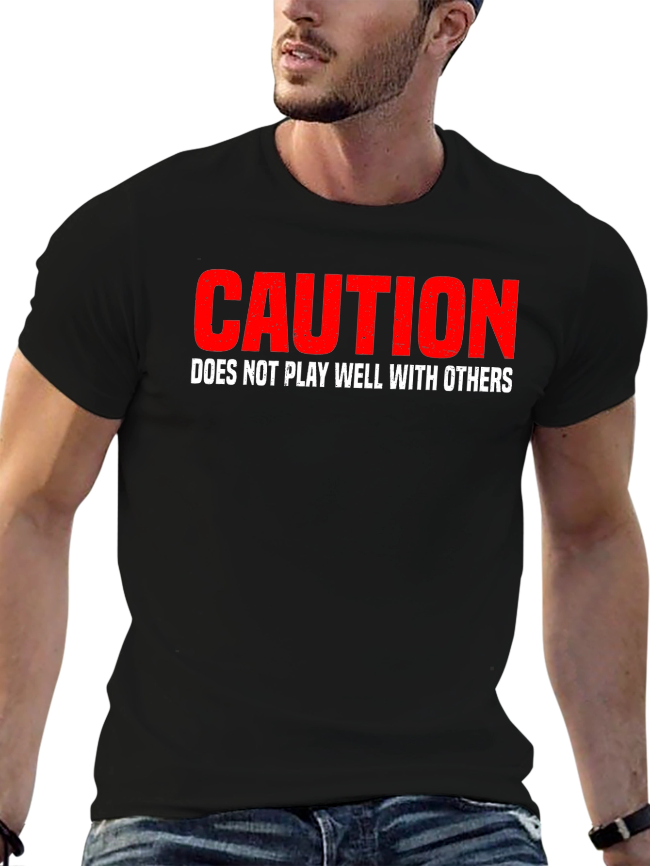 Black Caution: Does Not Play Well With Others Graphic Tee view 6