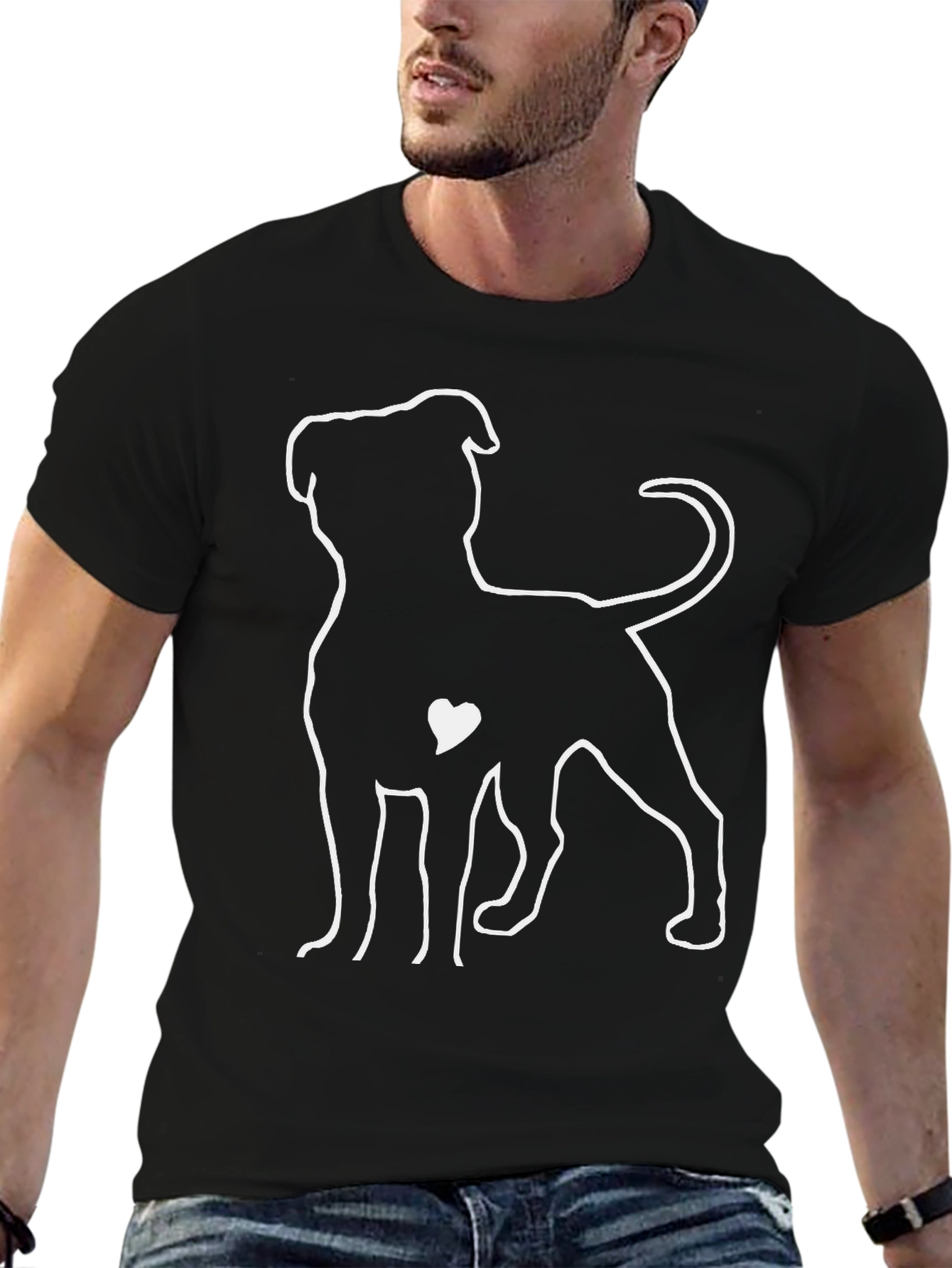 Black Dog Lover T-Shirt - Pitbull Heart Design view 6