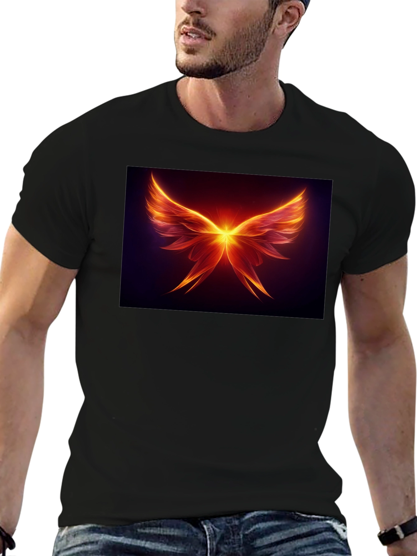 Black Fiery Wings Graphic Tee - Black Cotton Blend view 6