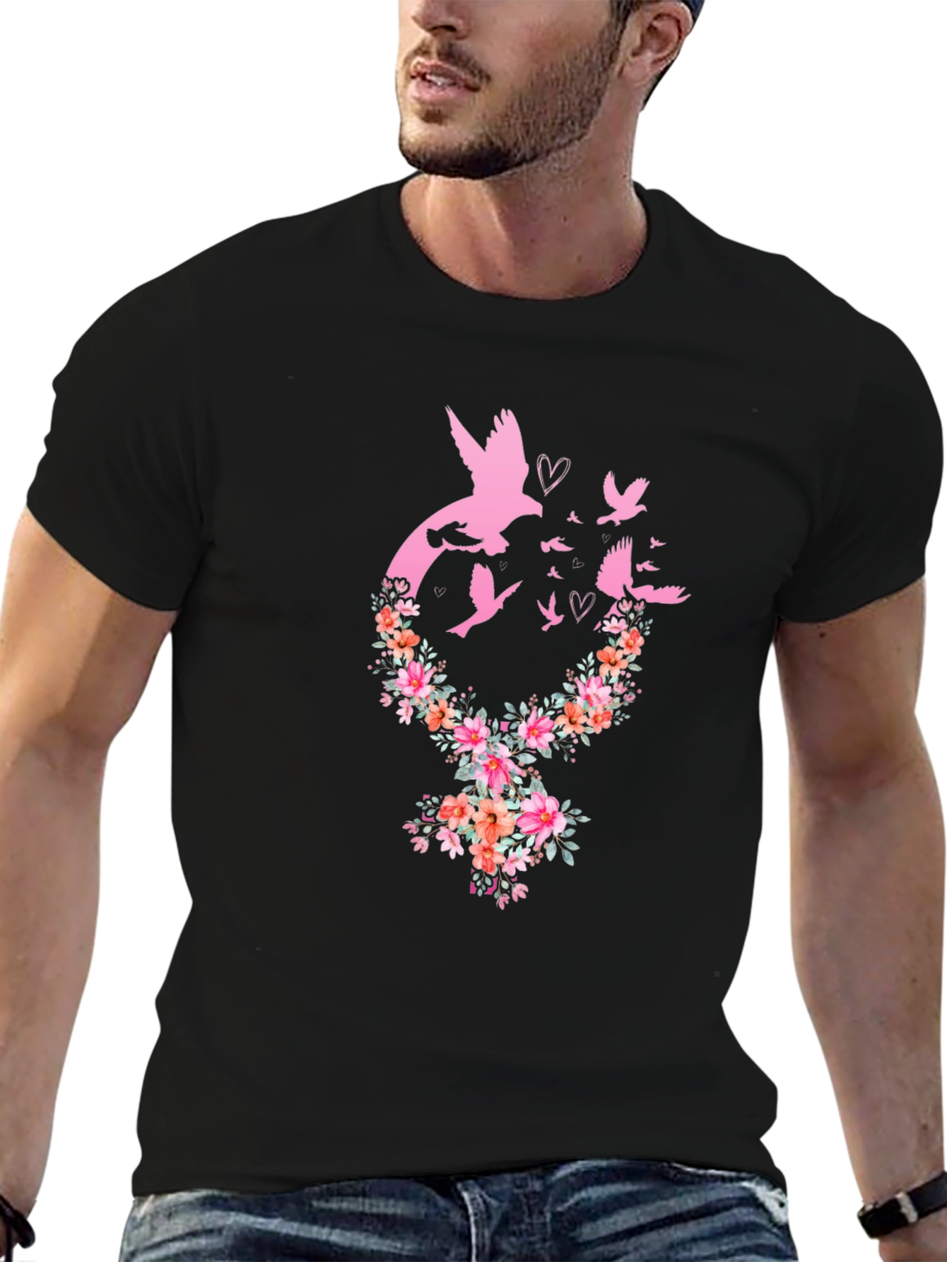 Black Floral Dove Graphic Tee view 6