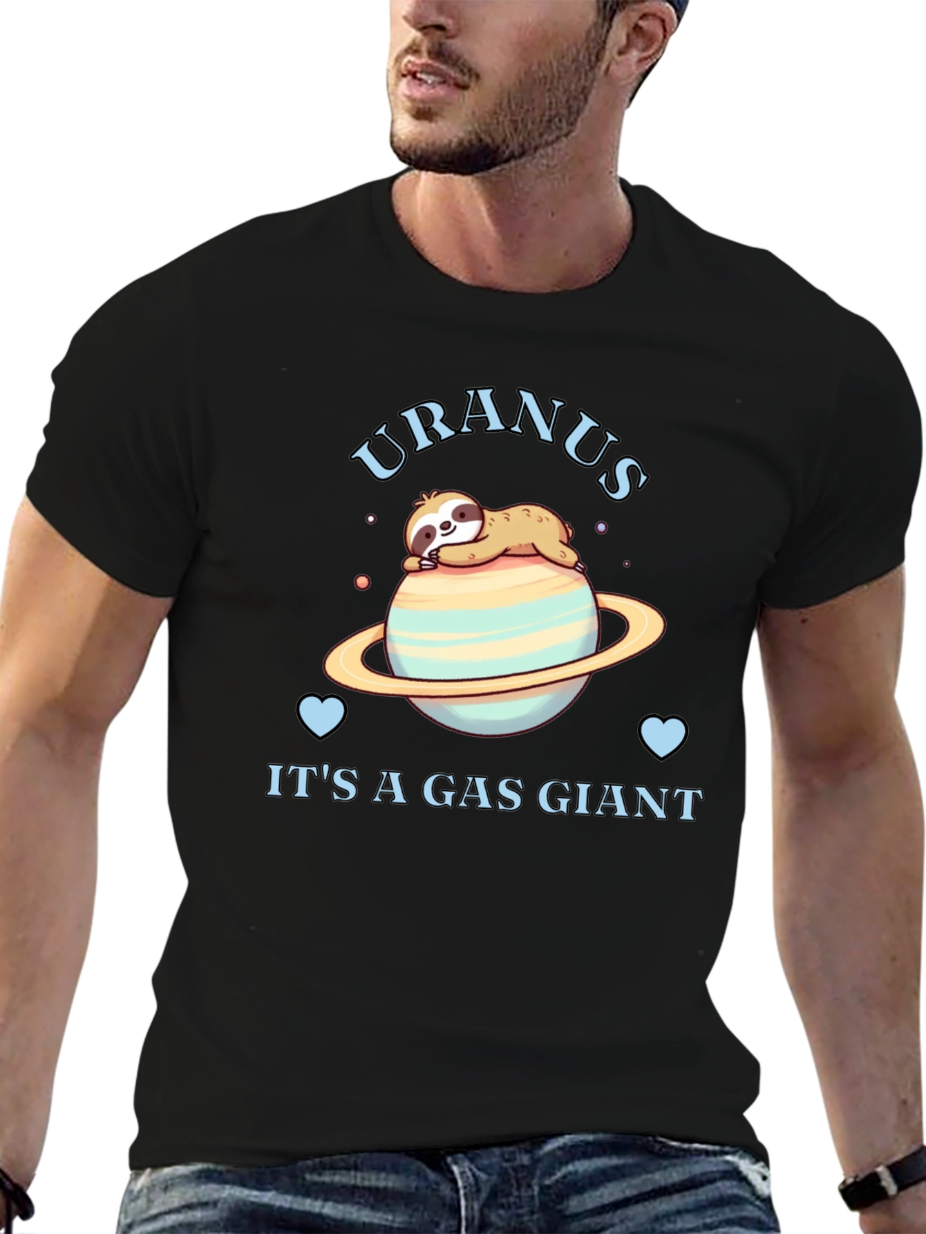 Black Uranus Gas Giant Sloth Graphic T-Shirt view 6