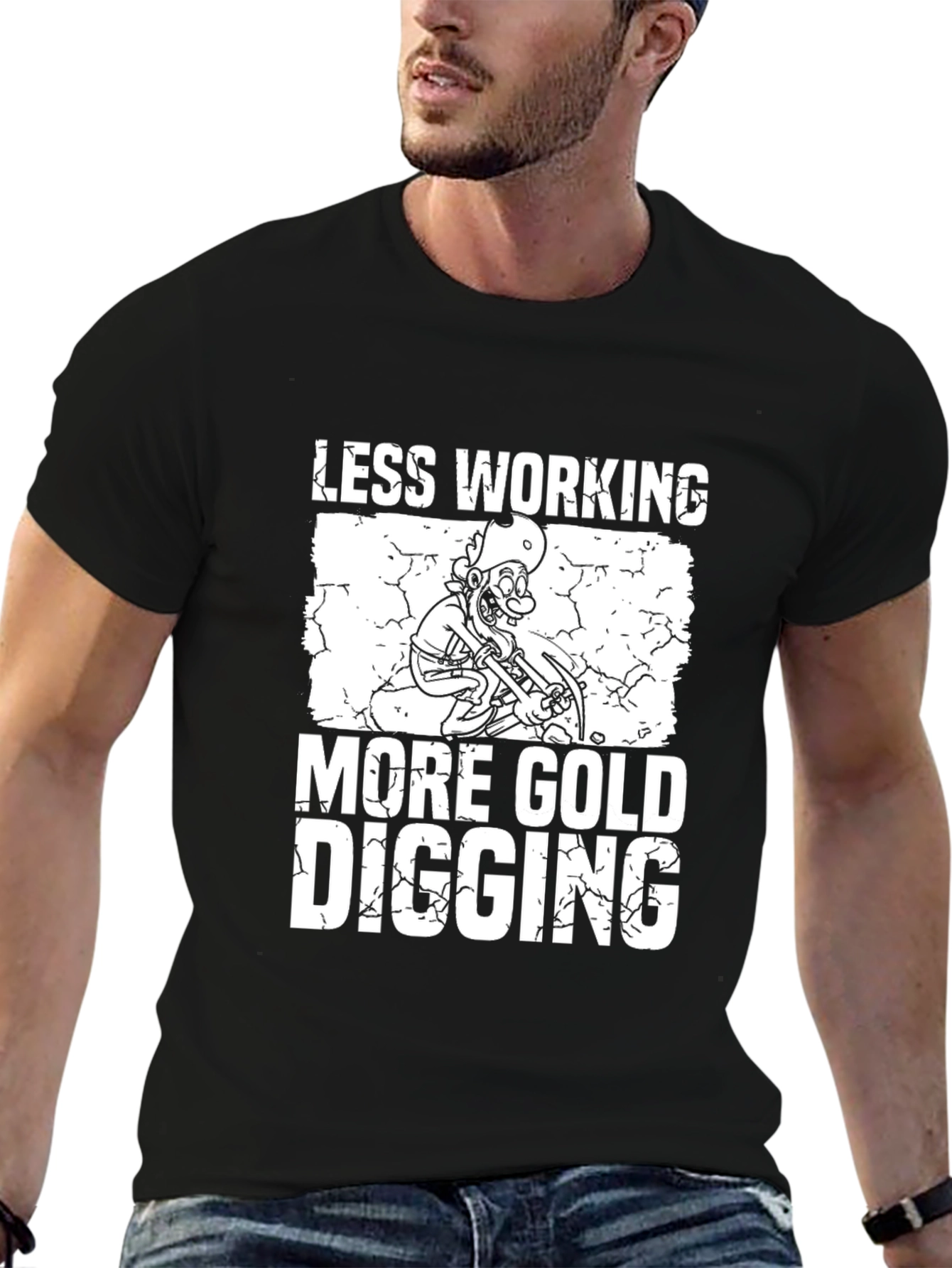 Black Less Working More Gold Digging Graphic T-Shirt view 6