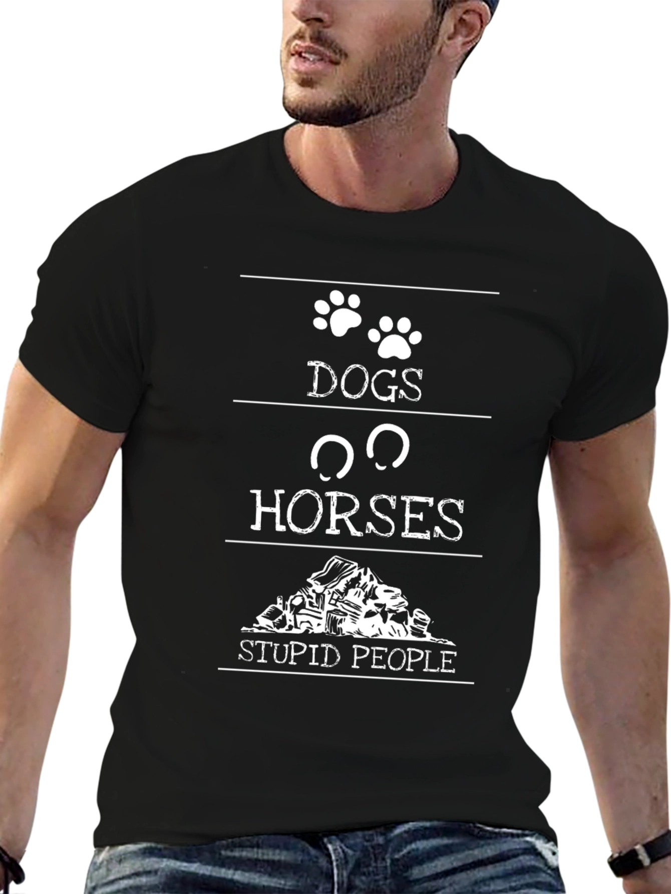Black Dogs Horses Stupid People Graphic Tee view 6