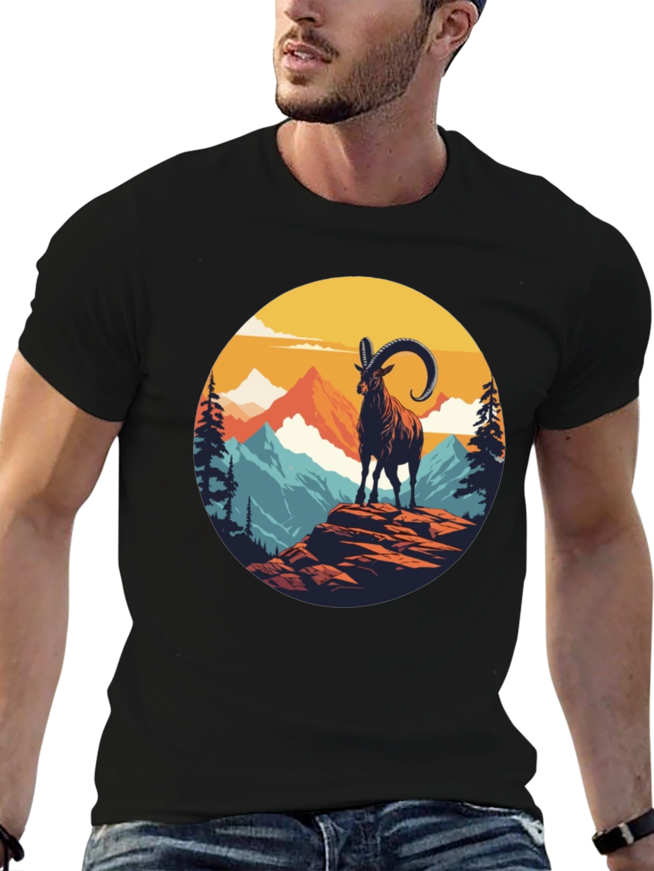 Black Mountain Goat Graphic Tee - Black view 6