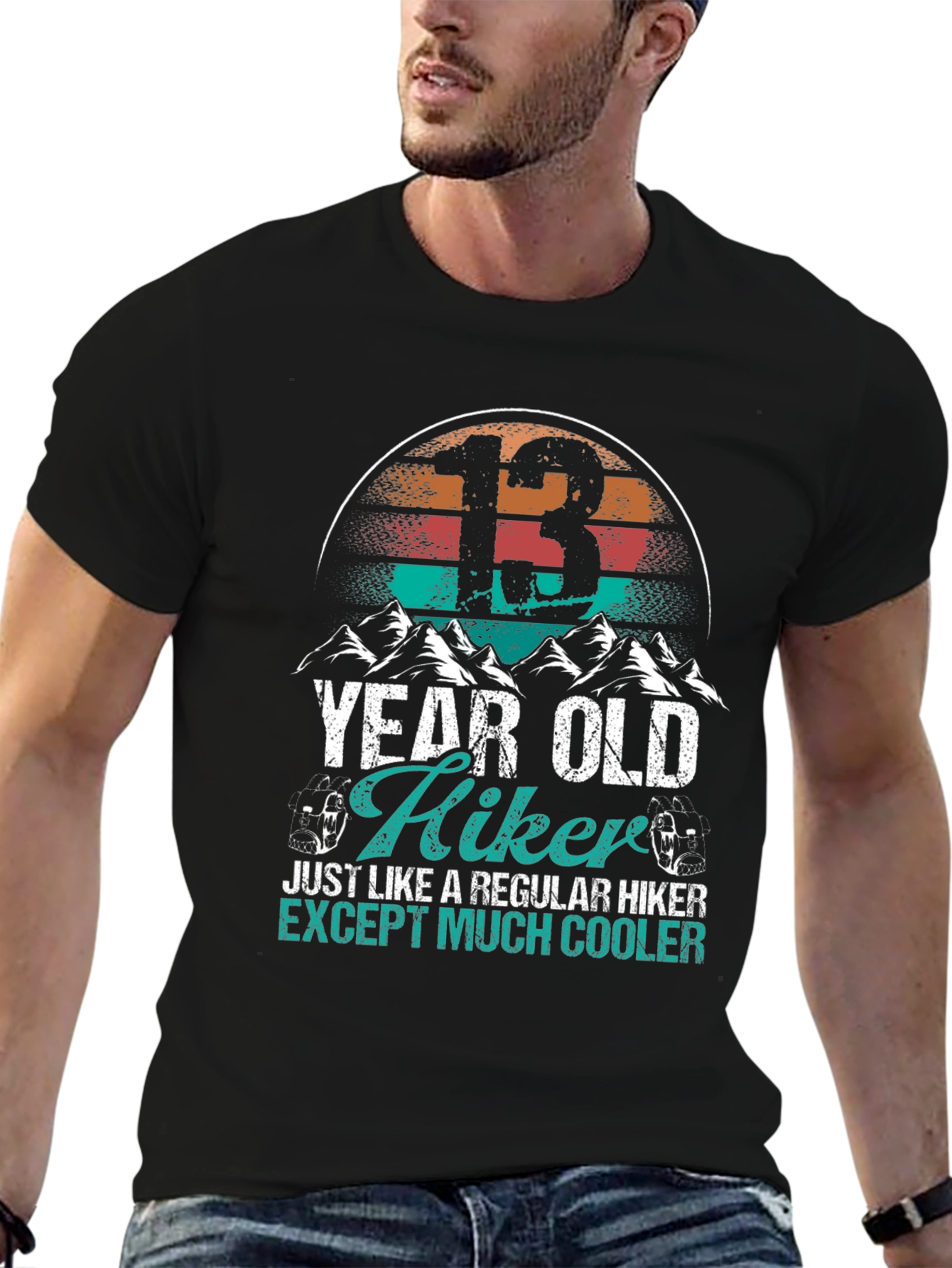 Black 13 Year Old Hiker Graphic T-Shirt - Cool Hiking Tee view 6