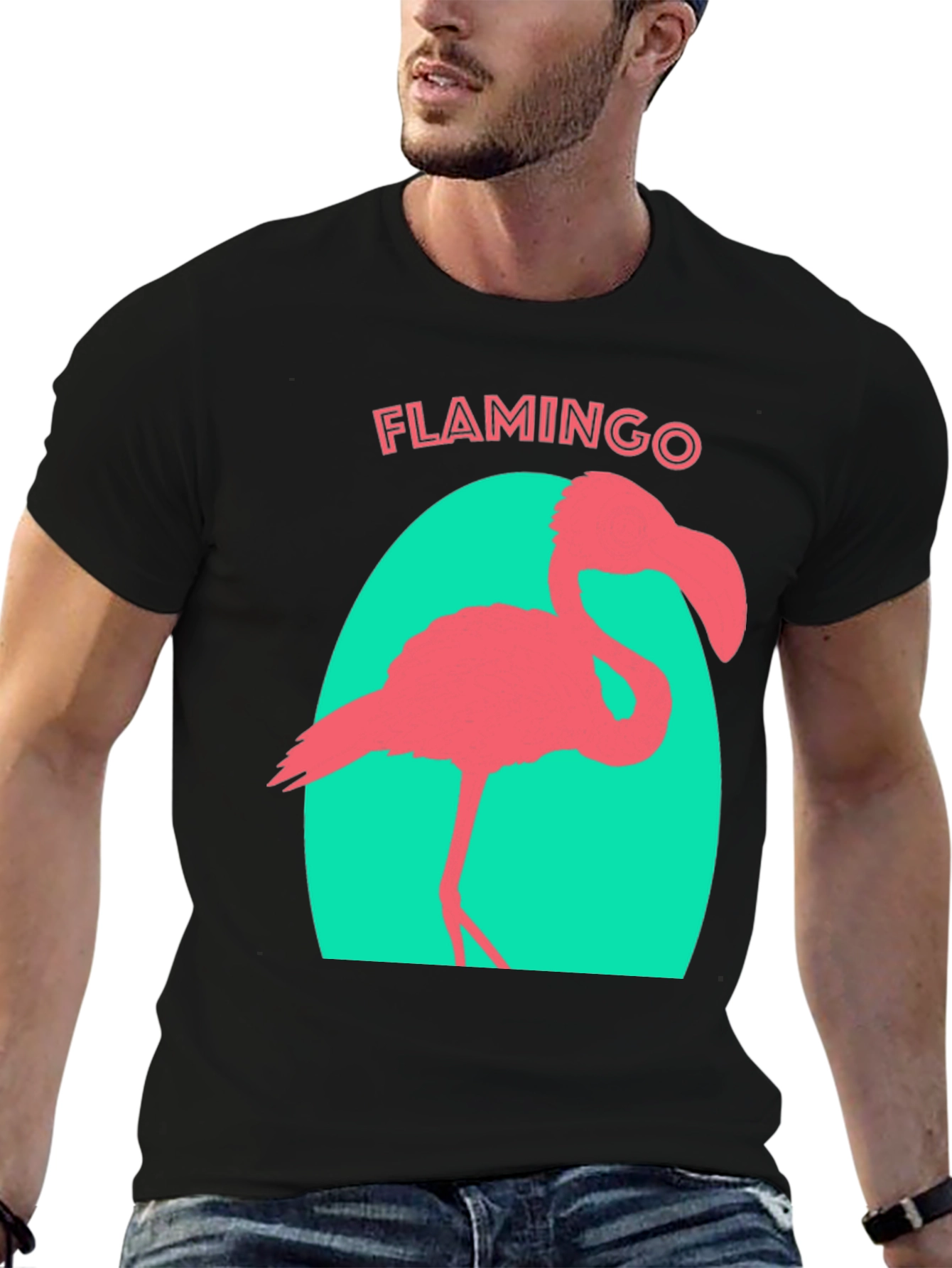 Black Flamingo Graphic Tee - Black Cotton T-Shirt view 6