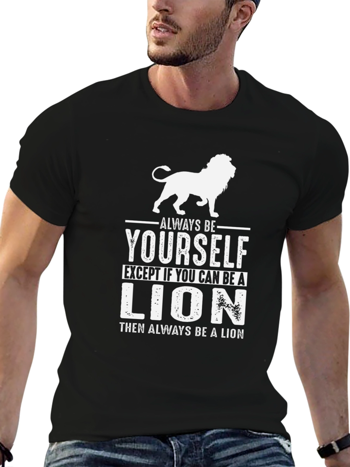 Black Always Be Yourself Lion Graphic T-Shirt view 6
