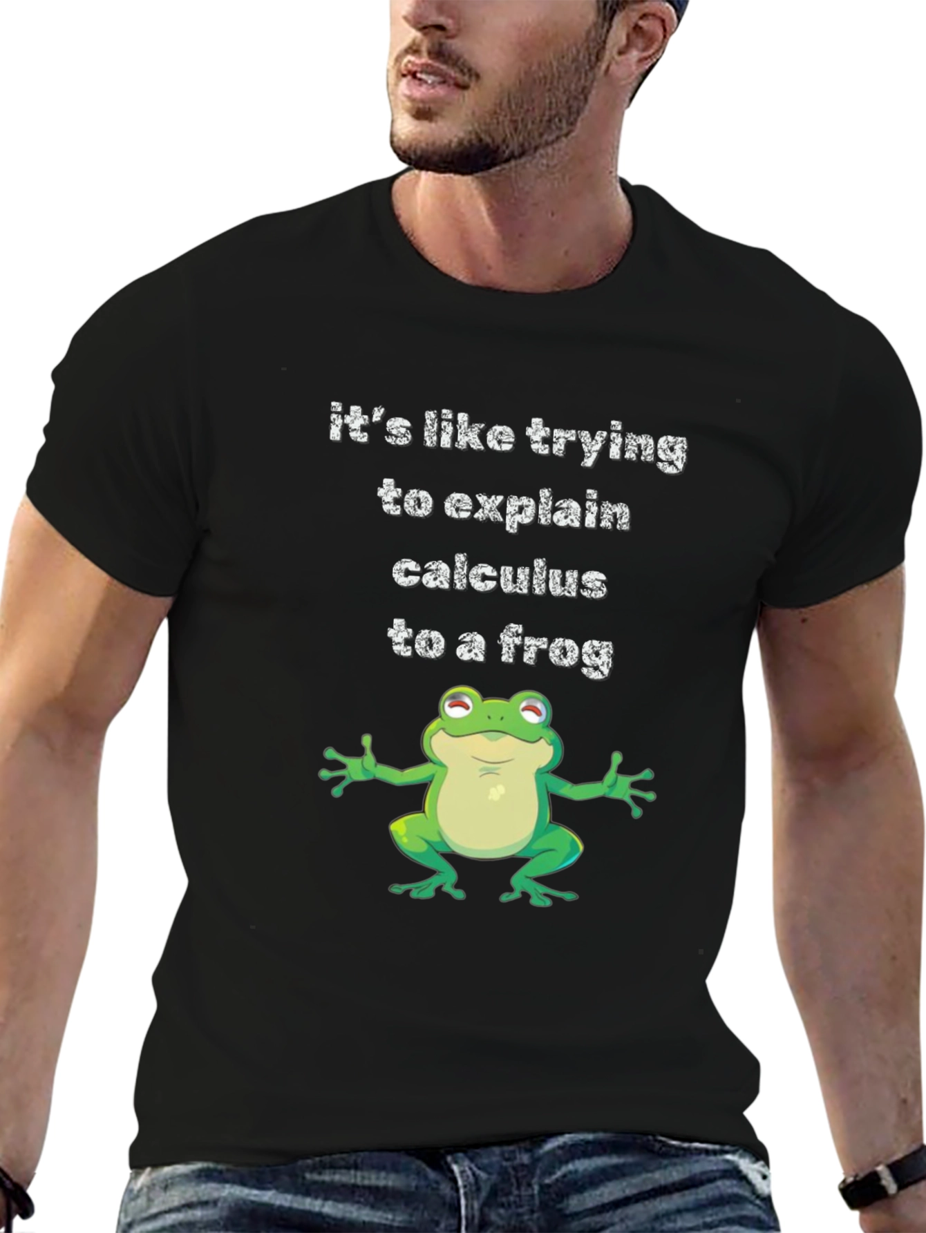 Black Funny Calculus Frog Graphic Tee - Black Cotton T-Shirt view 6