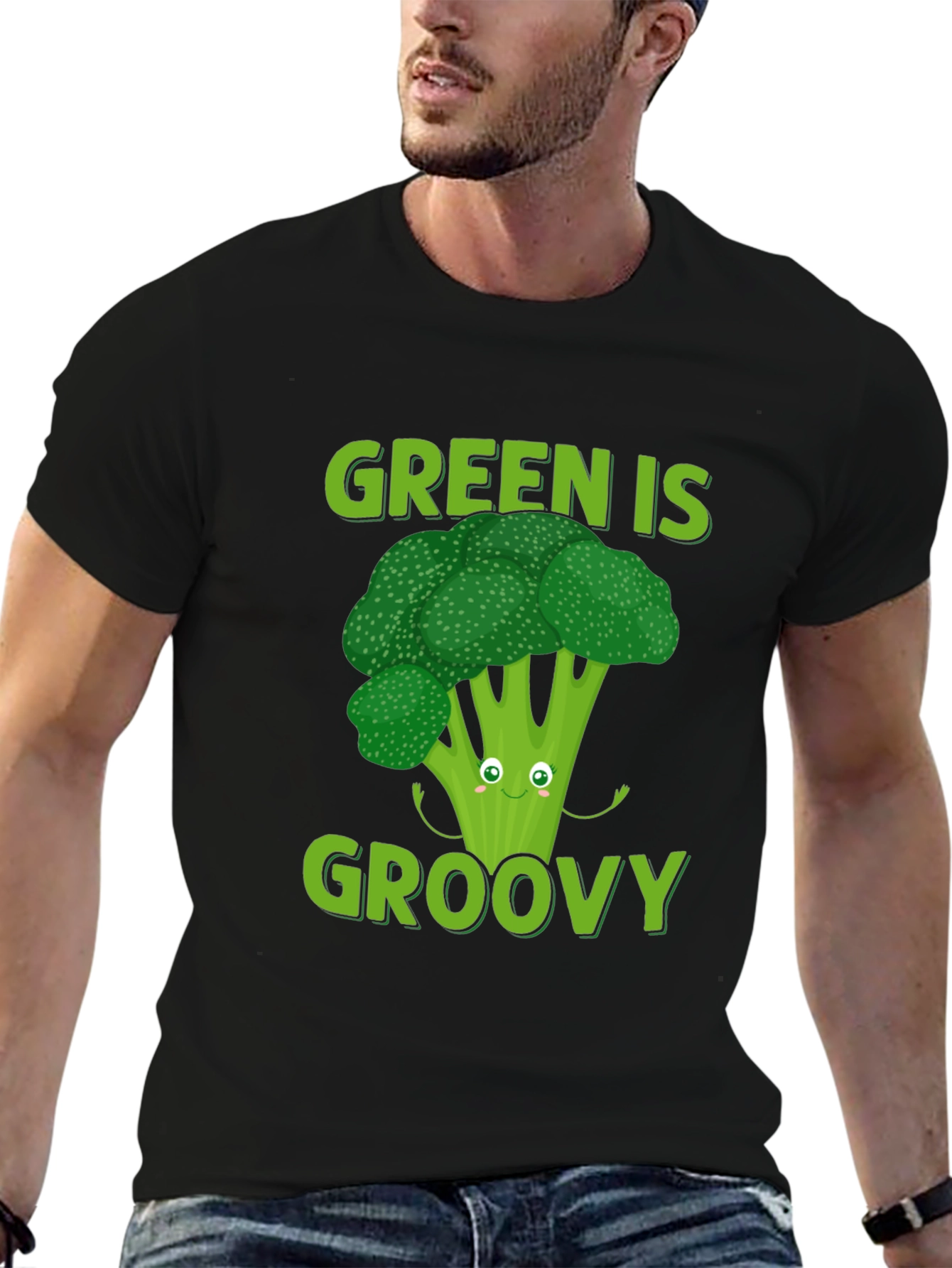Black Green is Groovy Broccoli T-Shirt view 6