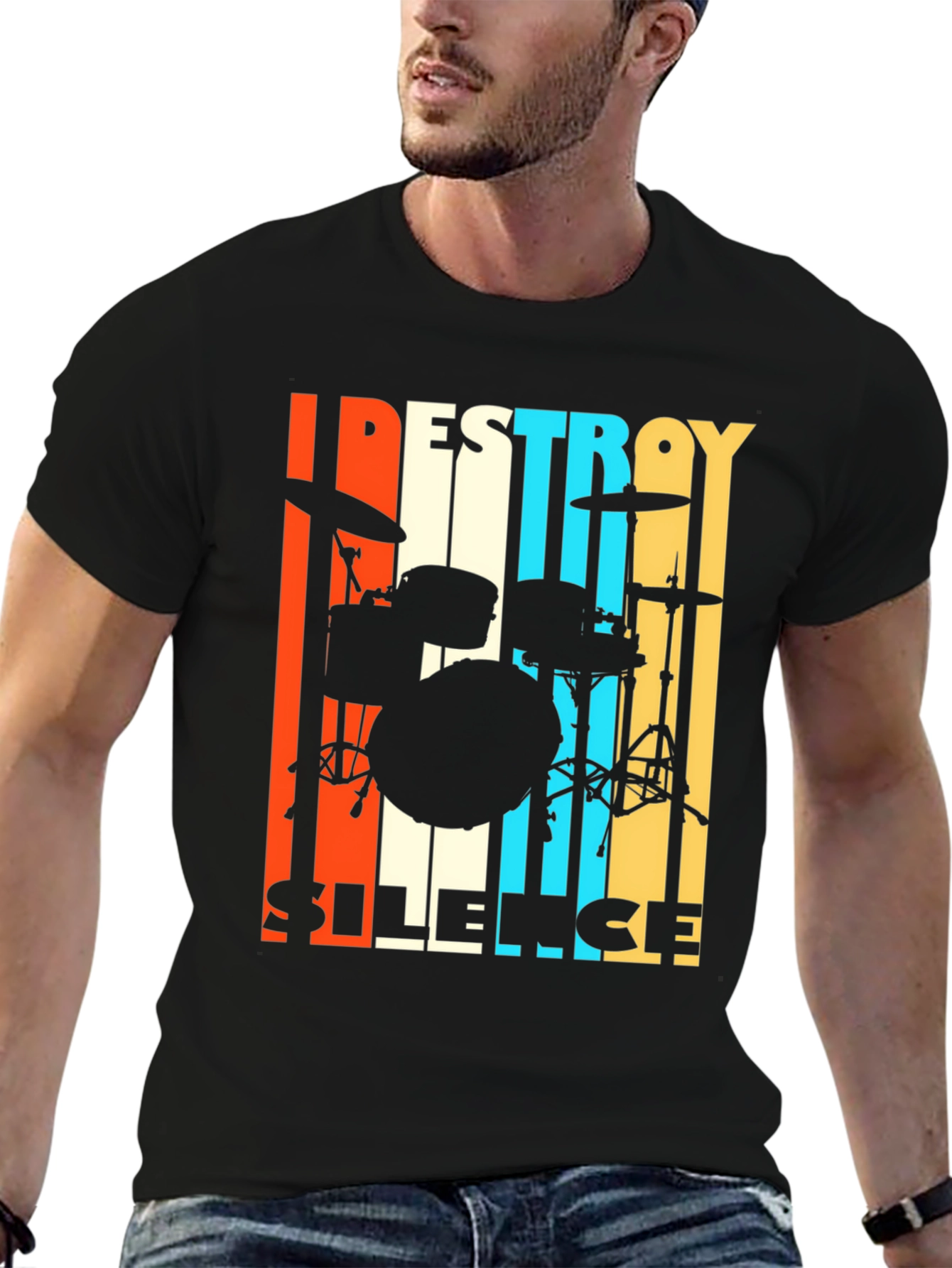 Black Destroy Silence Drummer T-Shirt view 6