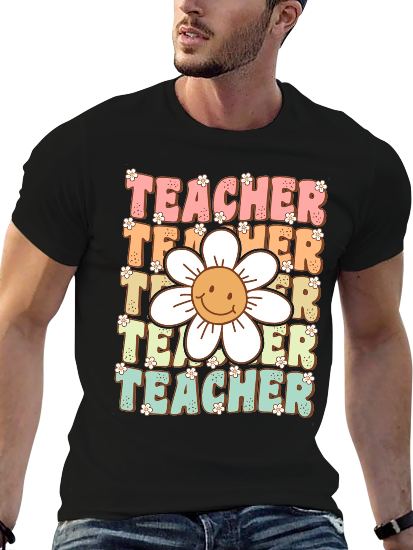 Black Retro Teacher Graphic T-Shirt view 6