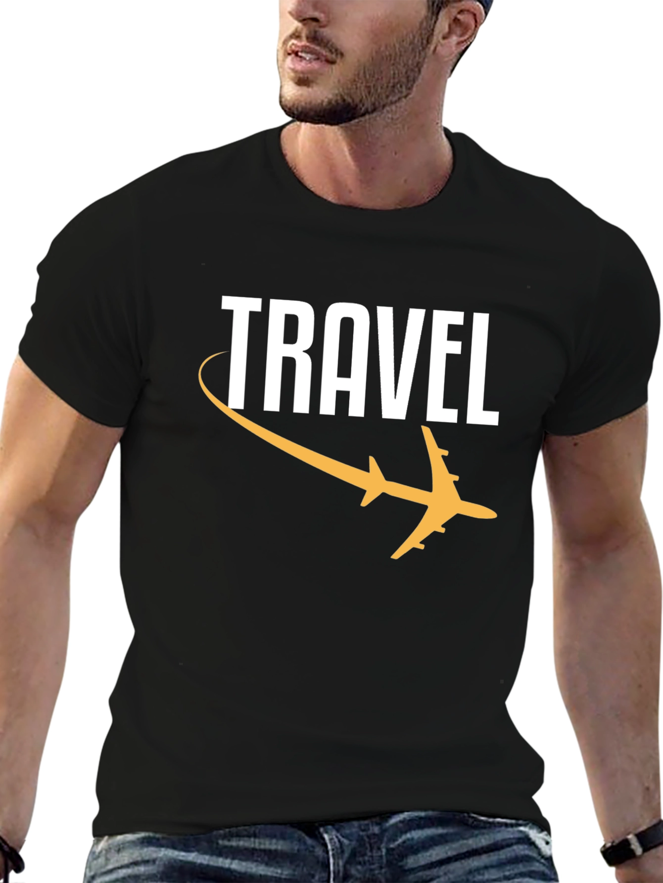 Black Travel Graphic Tee - Black Airplane T-Shirt view 6