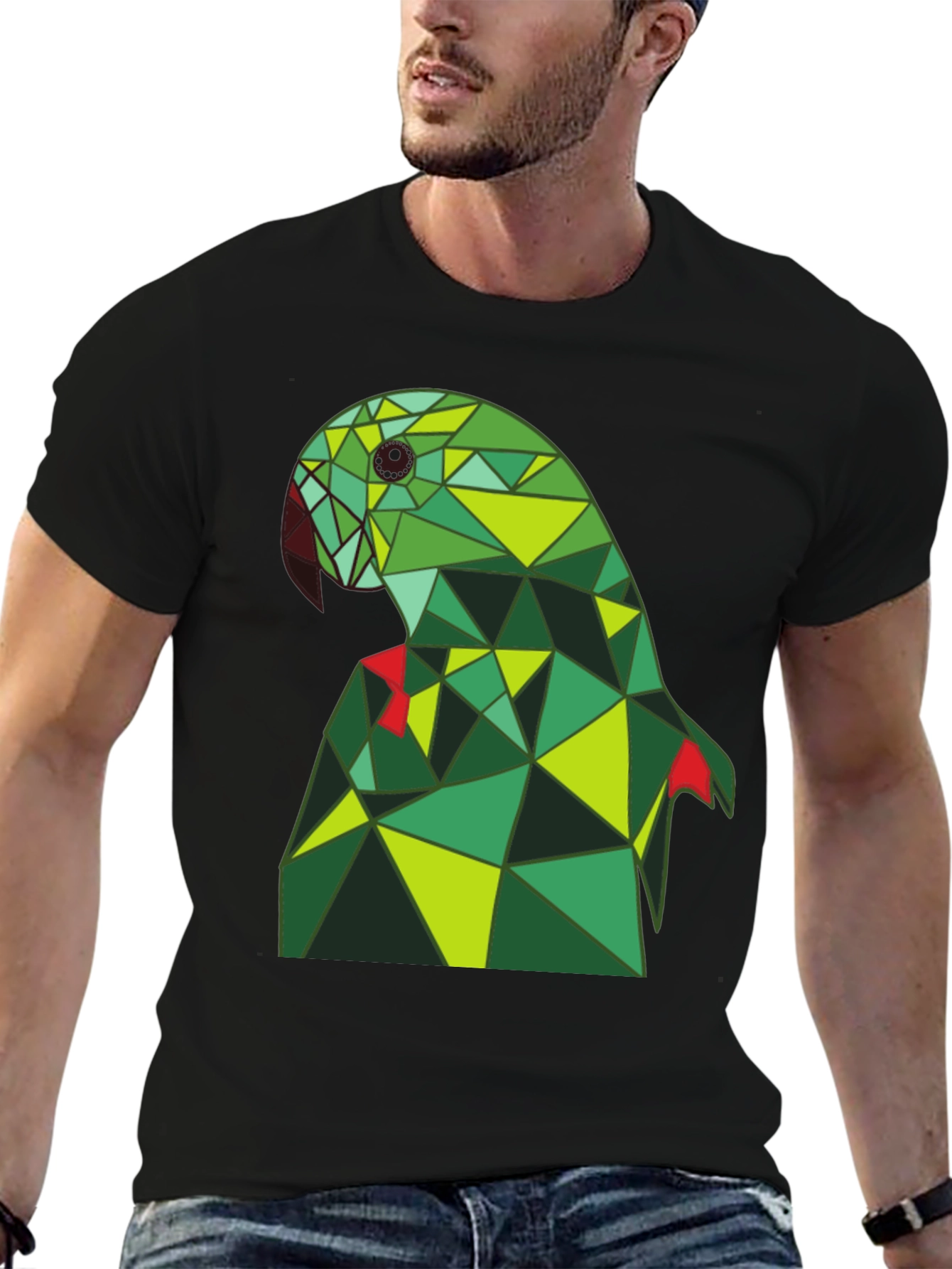 Black Geometric Parrot Tee - Stylish Graphic Print view 6