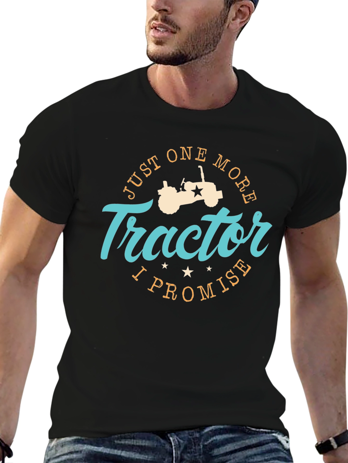 Black Just One More Tractor Black T-Shirt view 6