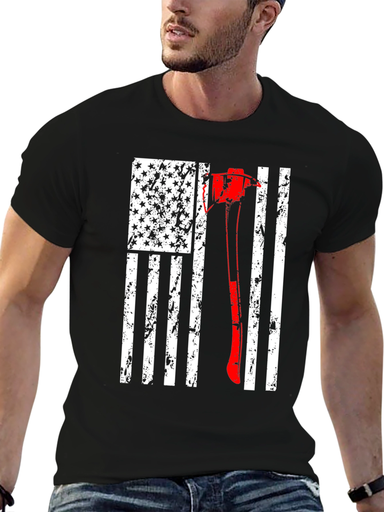 Firefighter Axe USA Flag T-Shirt - 6