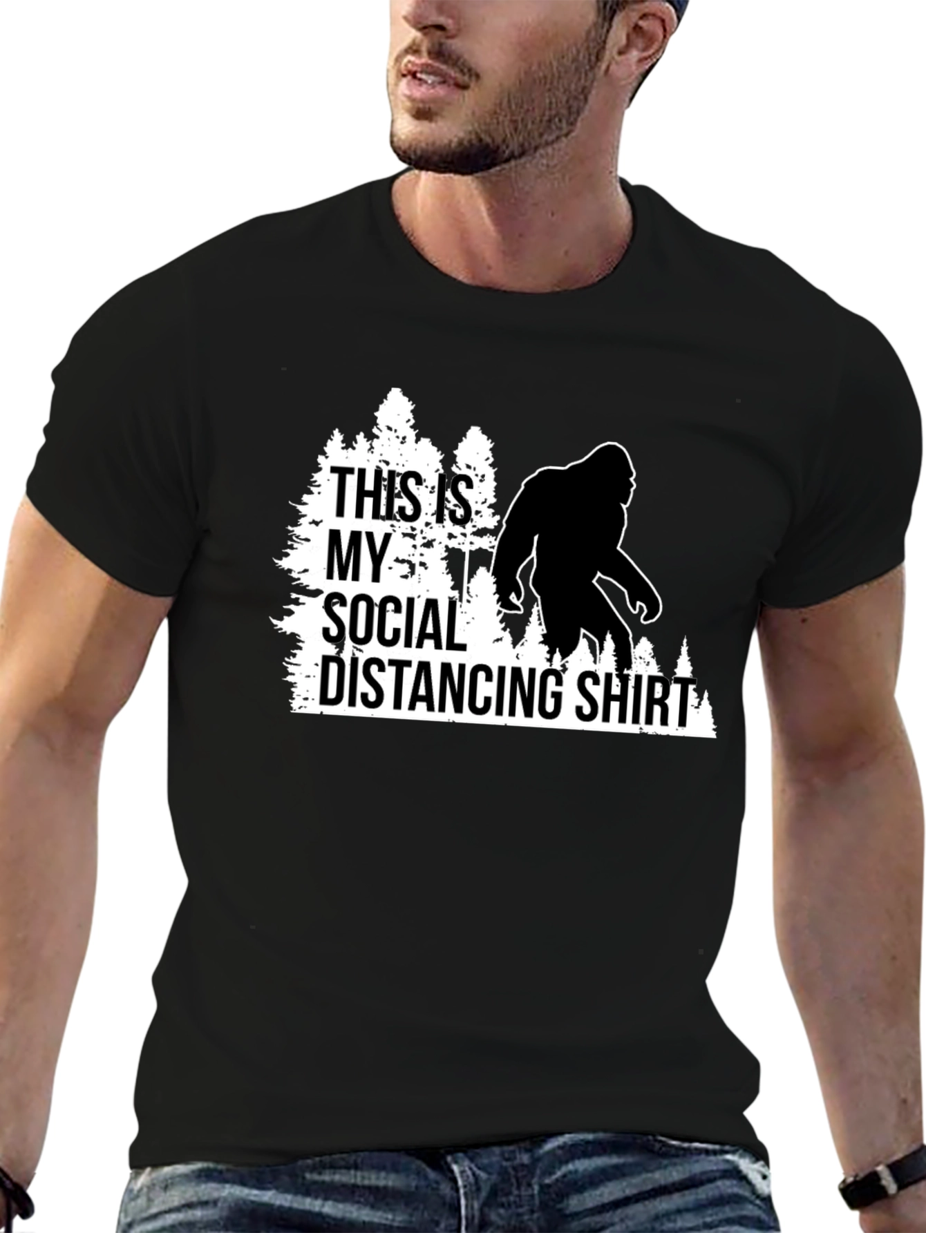 Black Funny Social Distancing Bigfoot Graphic Tee view 6