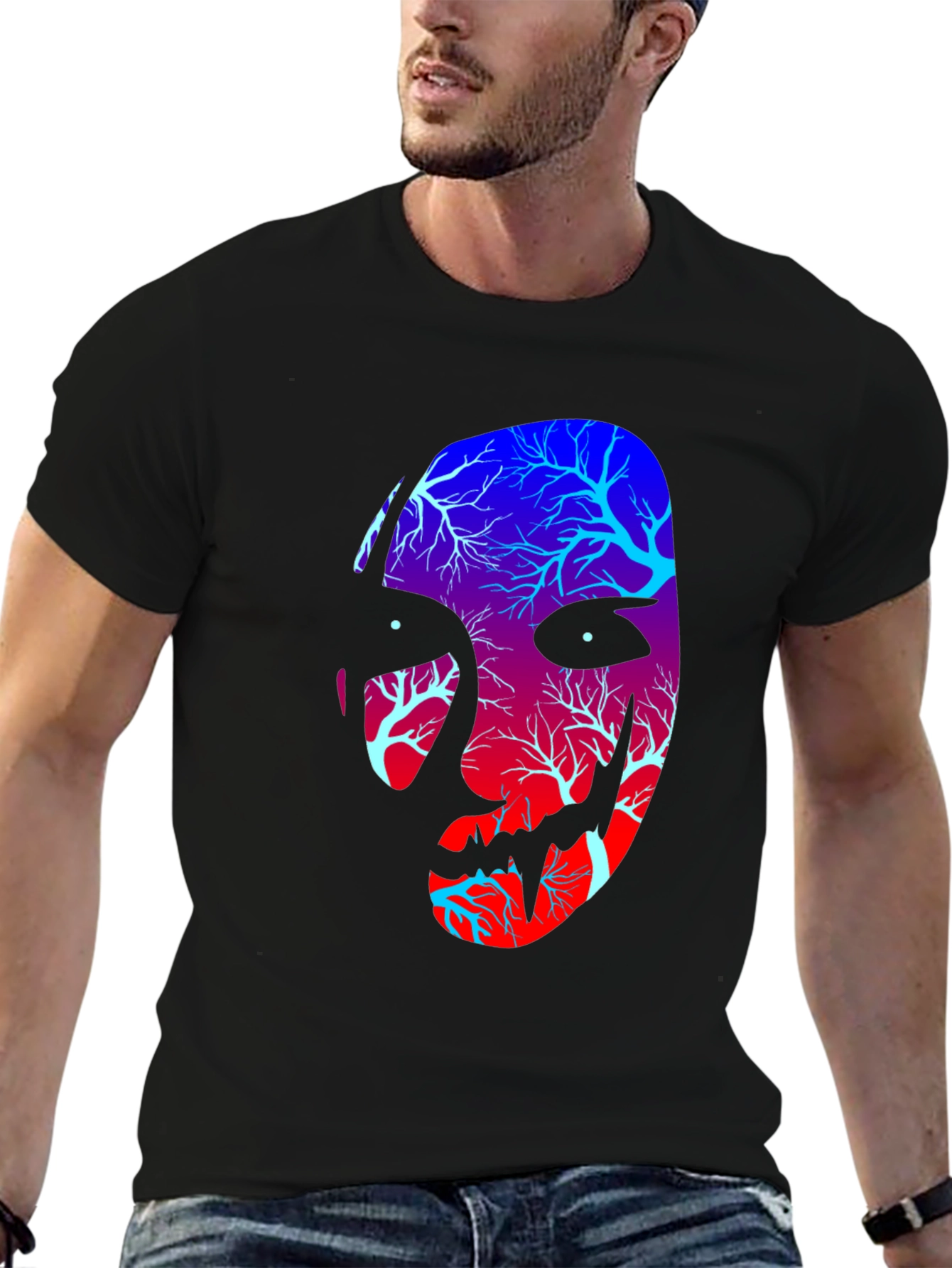 Black Tree Spirit Face Graphic Tee - Black view 6